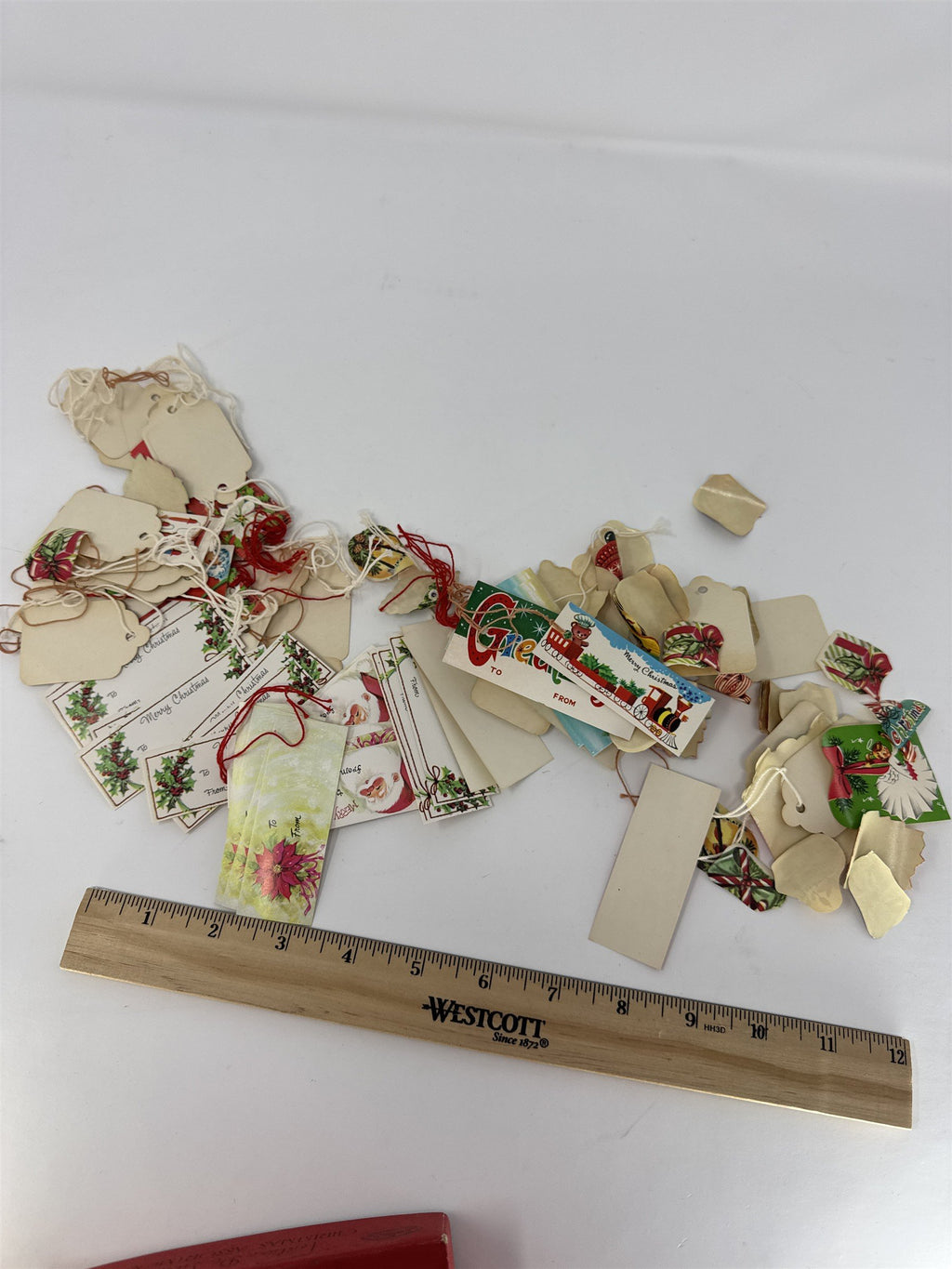 Vtg Mid Century Christmas Gift Tags Lot Santa Poinsettia MCM Ephemera Scrapbook