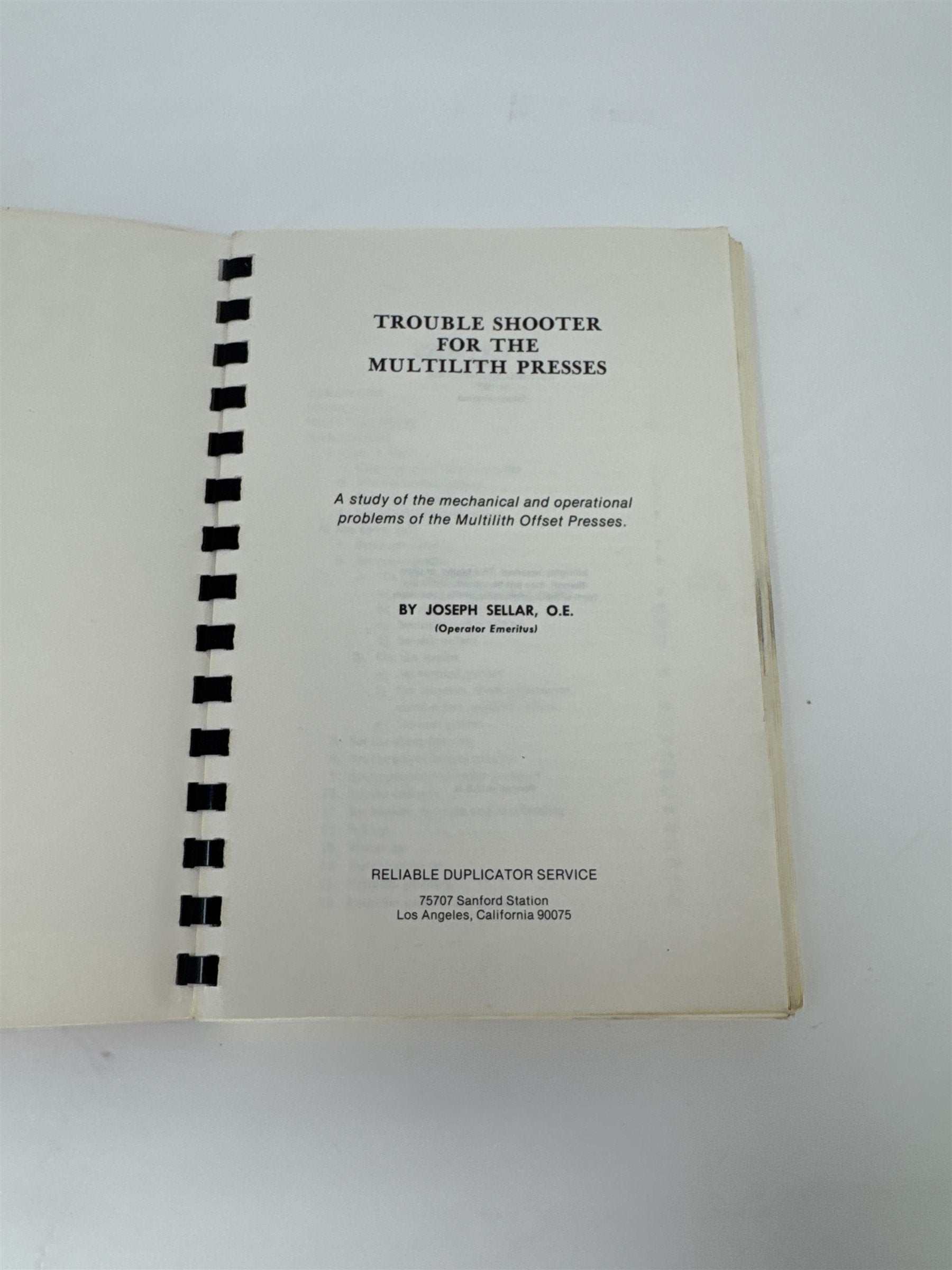 Vtg Multilith Offset Press Trouble Shooter Manual Joseph Sellar Printing Guide