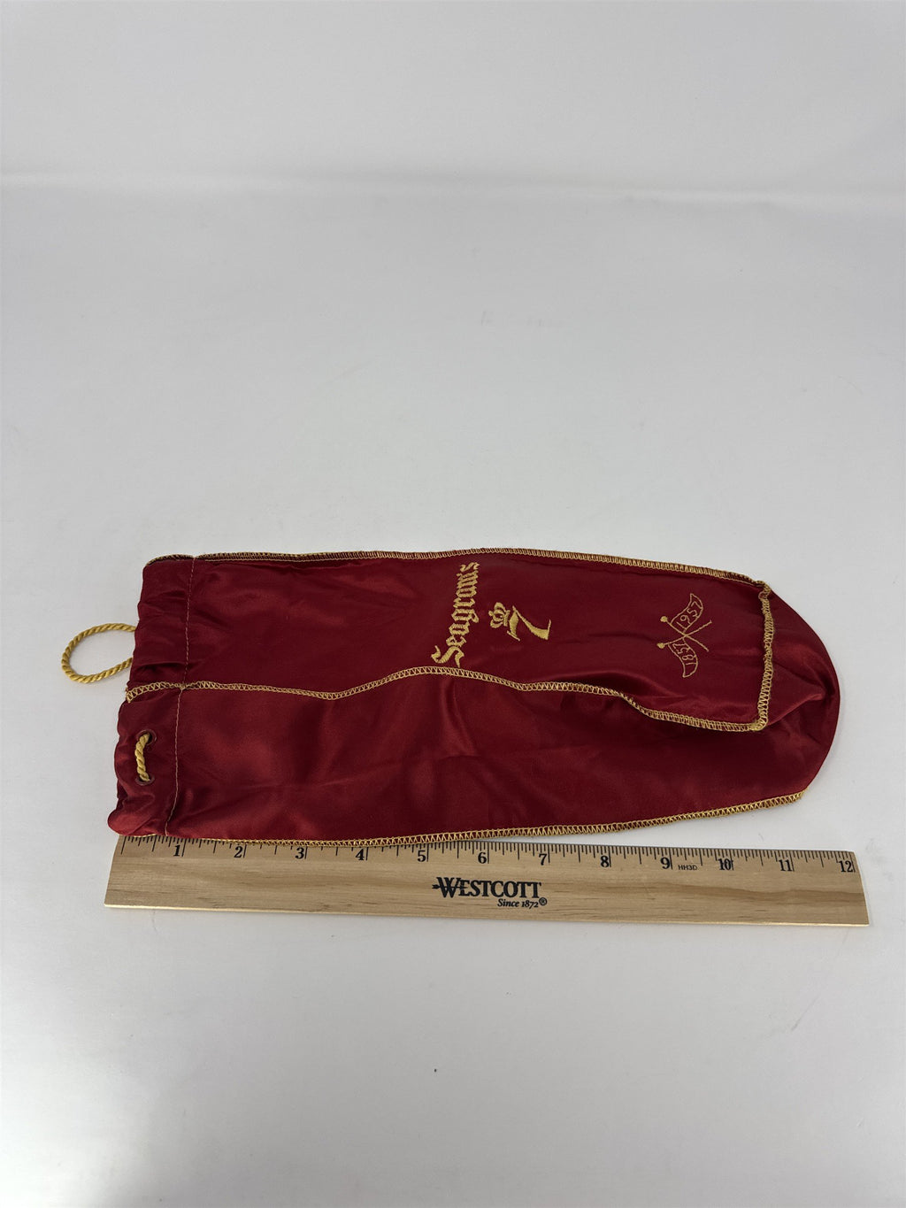 Vtg Seagram's 7 Crown Centennial Bag 1857-1957 100th Anniversary Red Gold Drawst