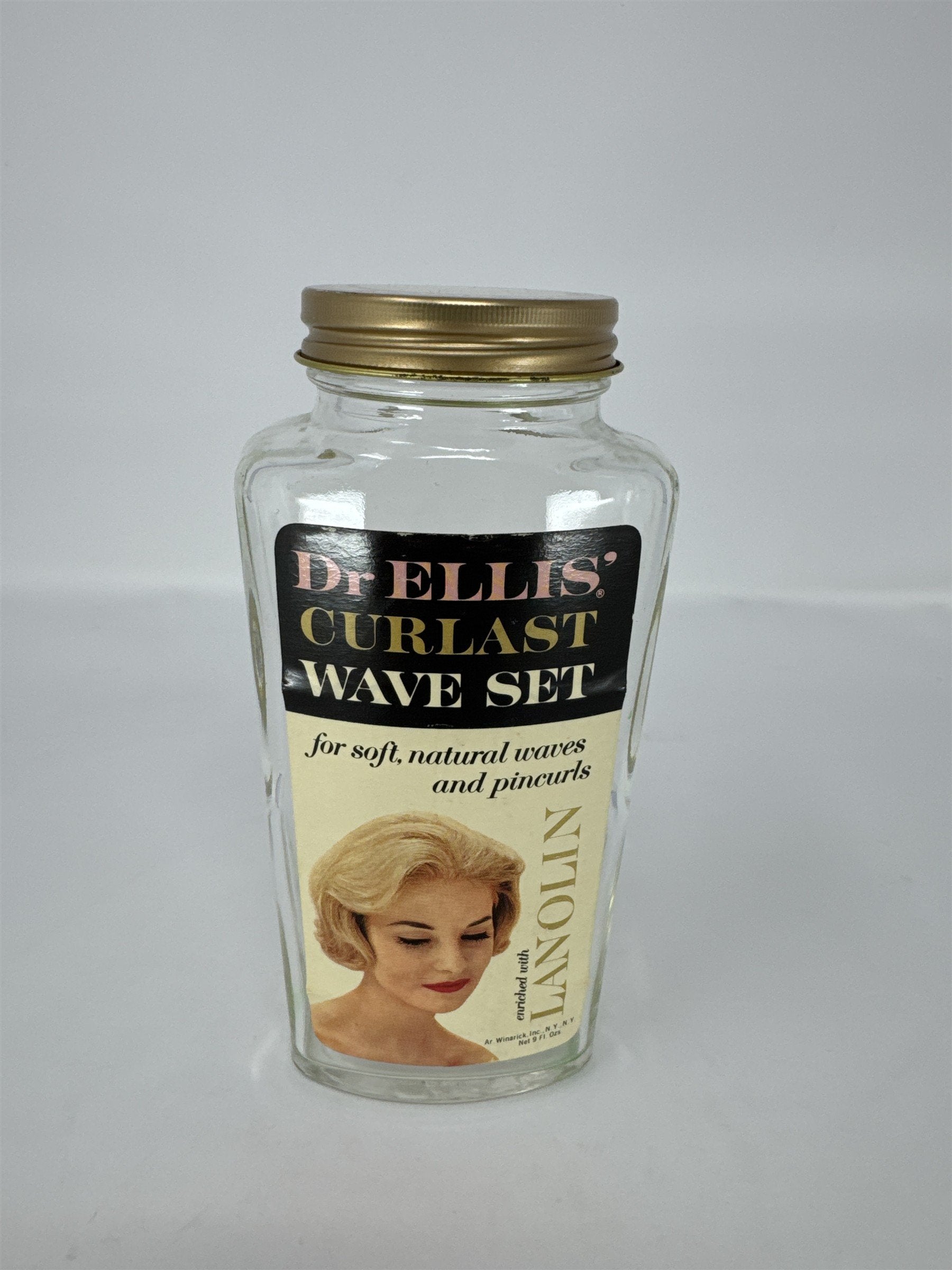 Vintage Dr Ellis Curlast Wave Set Glass Bottle Hair Care Apothecary Lanolin Labe