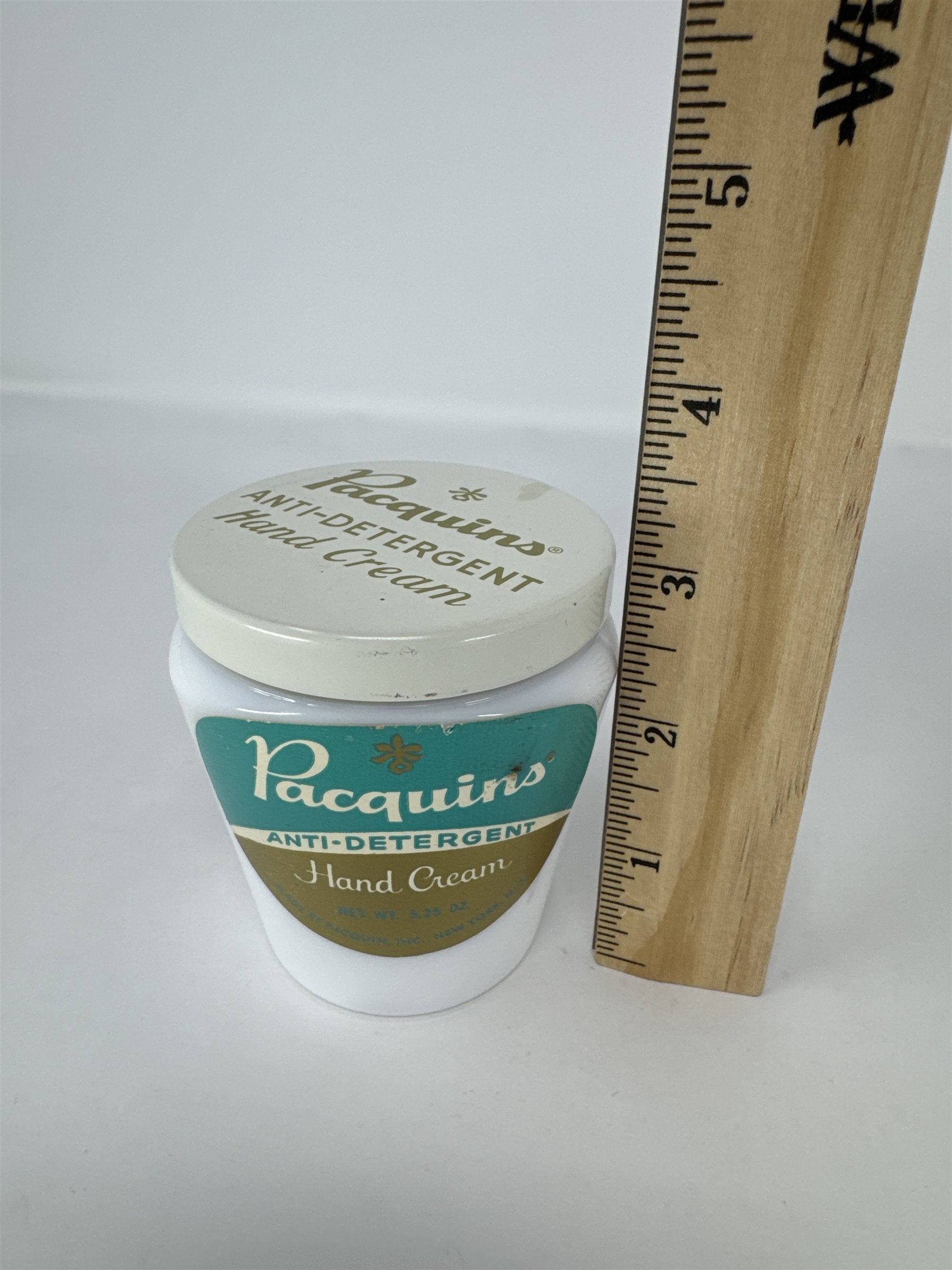 Vintage Pacquins Anti-Detergent Hand Cream White Opal Glass Jar with Metal Lid