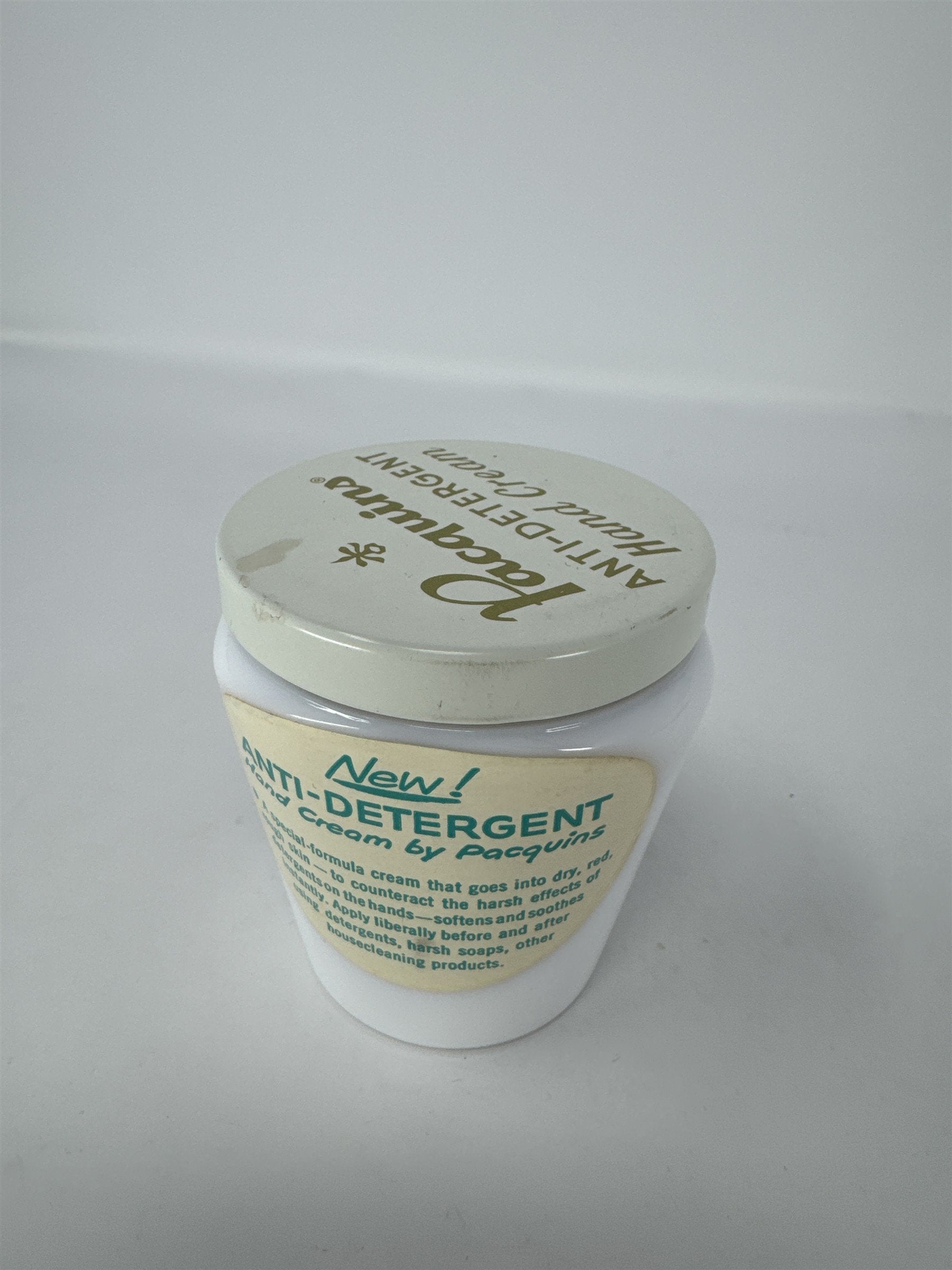 Vintage Pacquins Anti-Detergent Hand Cream White Opal Glass Jar with Metal Lid