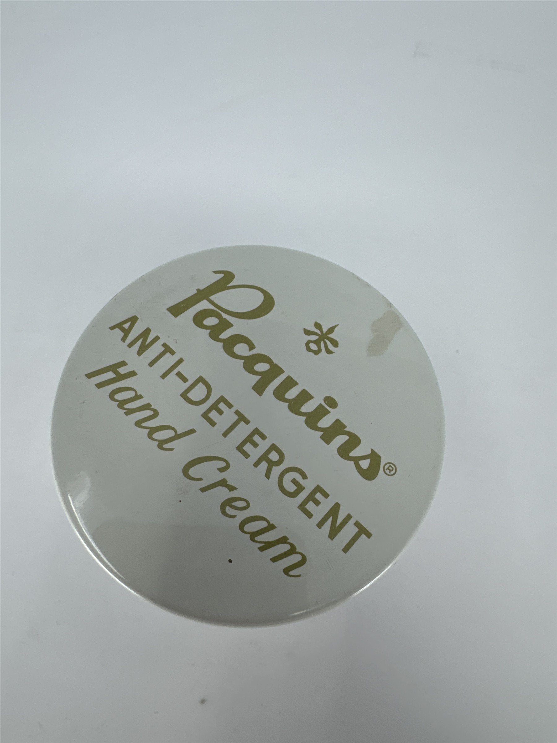 Vintage Pacquins Anti-Detergent Hand Cream White Opal Glass Jar with Metal Lid