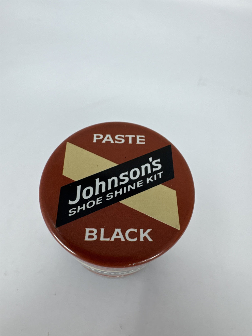Vintage Johnson's Shoe Shine Kit Black Paste Polish Tin MCM Graphics Tin