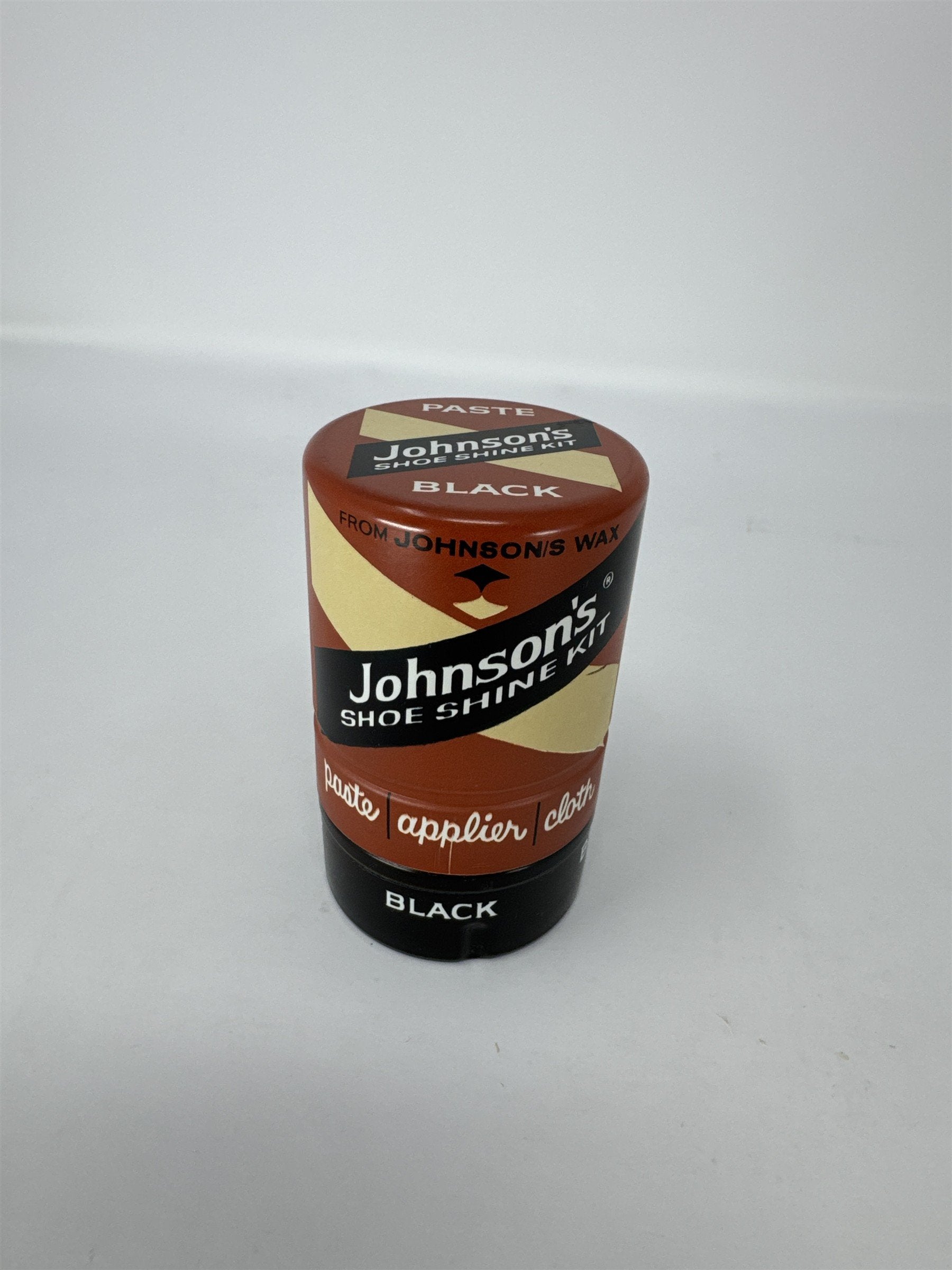 Vintage Johnson's Shoe Shine Kit Black Paste Polish Tin MCM Graphics Tin READ