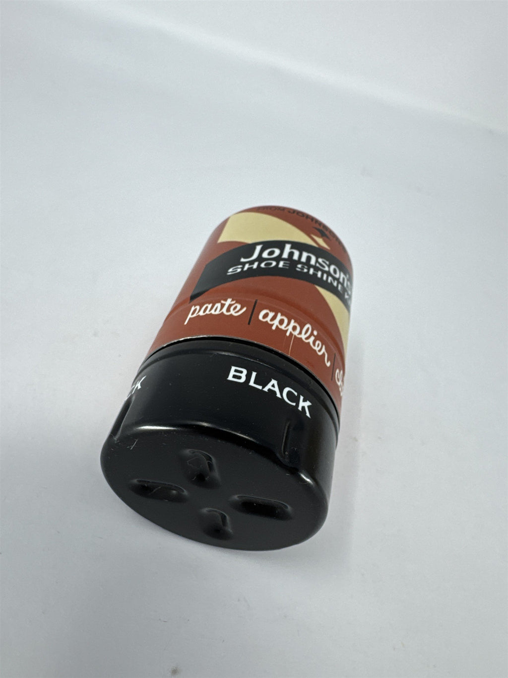 Vintage Johnson's Shoe Shine Kit Black Paste Polish Tin MCM Graphics Tin READ
