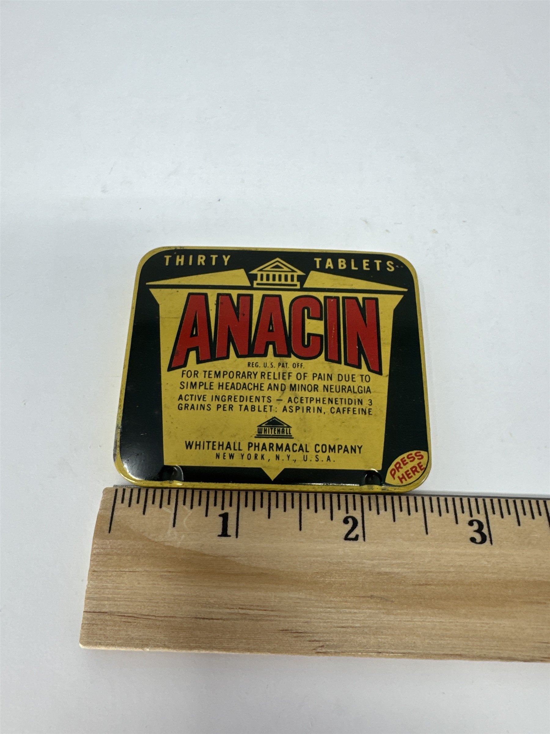 Vintage Anacin Tin Thirty Tablets Whitehall Pharmacal Co New York Apothecary