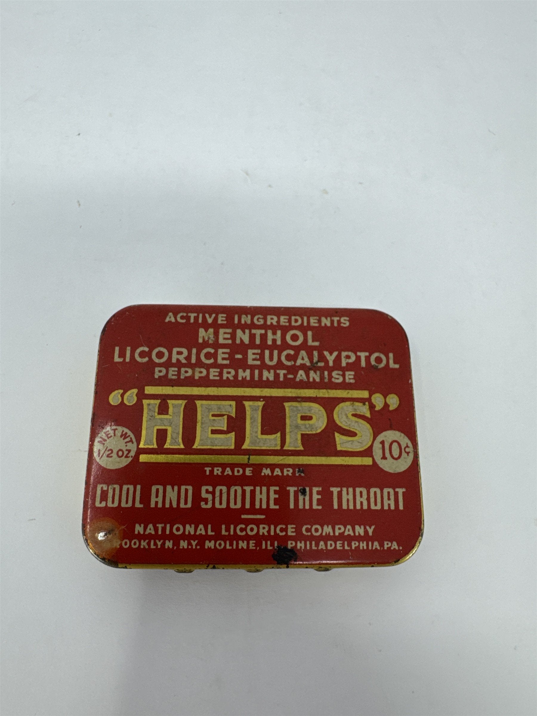 Vintage HELPS Licorice Tin National Licorice Co Brooklyn NY Apothecary Decor