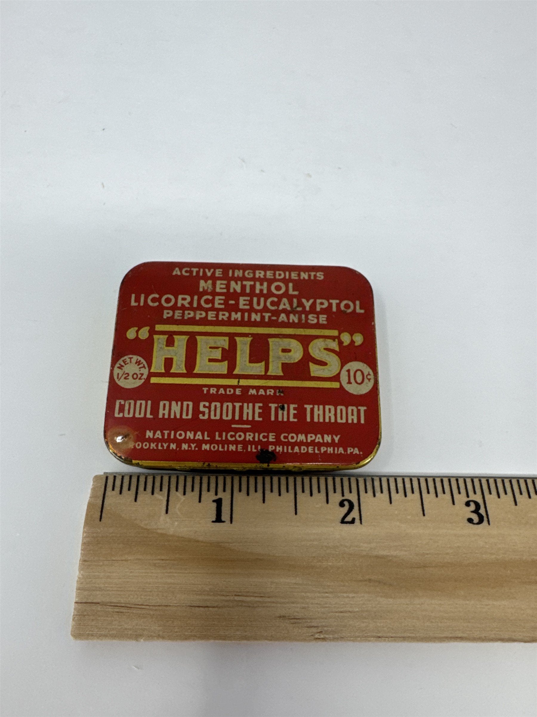 Vintage HELPS Licorice Tin National Licorice Co Brooklyn NY Apothecary Decor