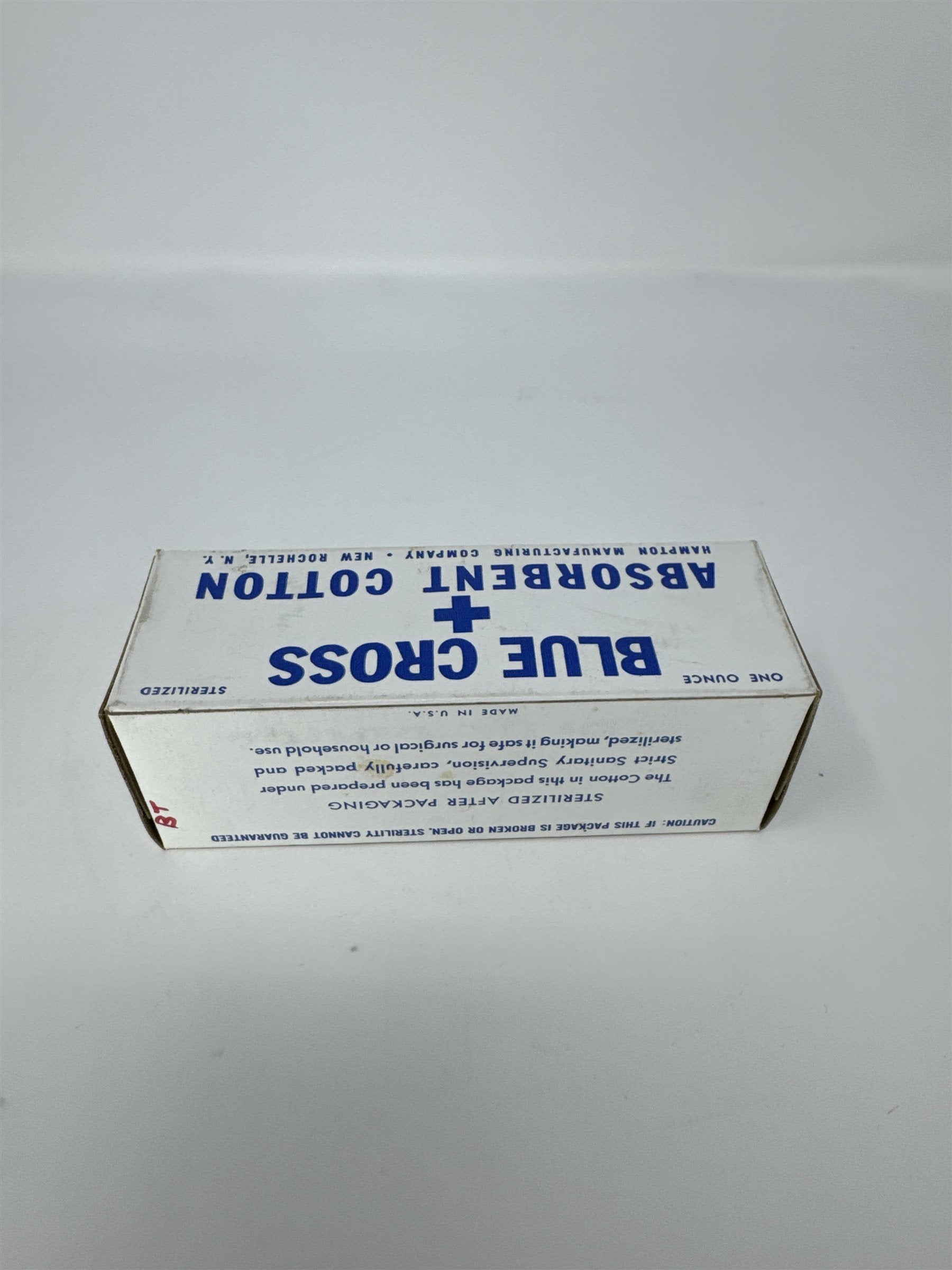 Vintage Blue Cross Absorbent Cotton Box Hampton Manufacturing New Rochelle NY