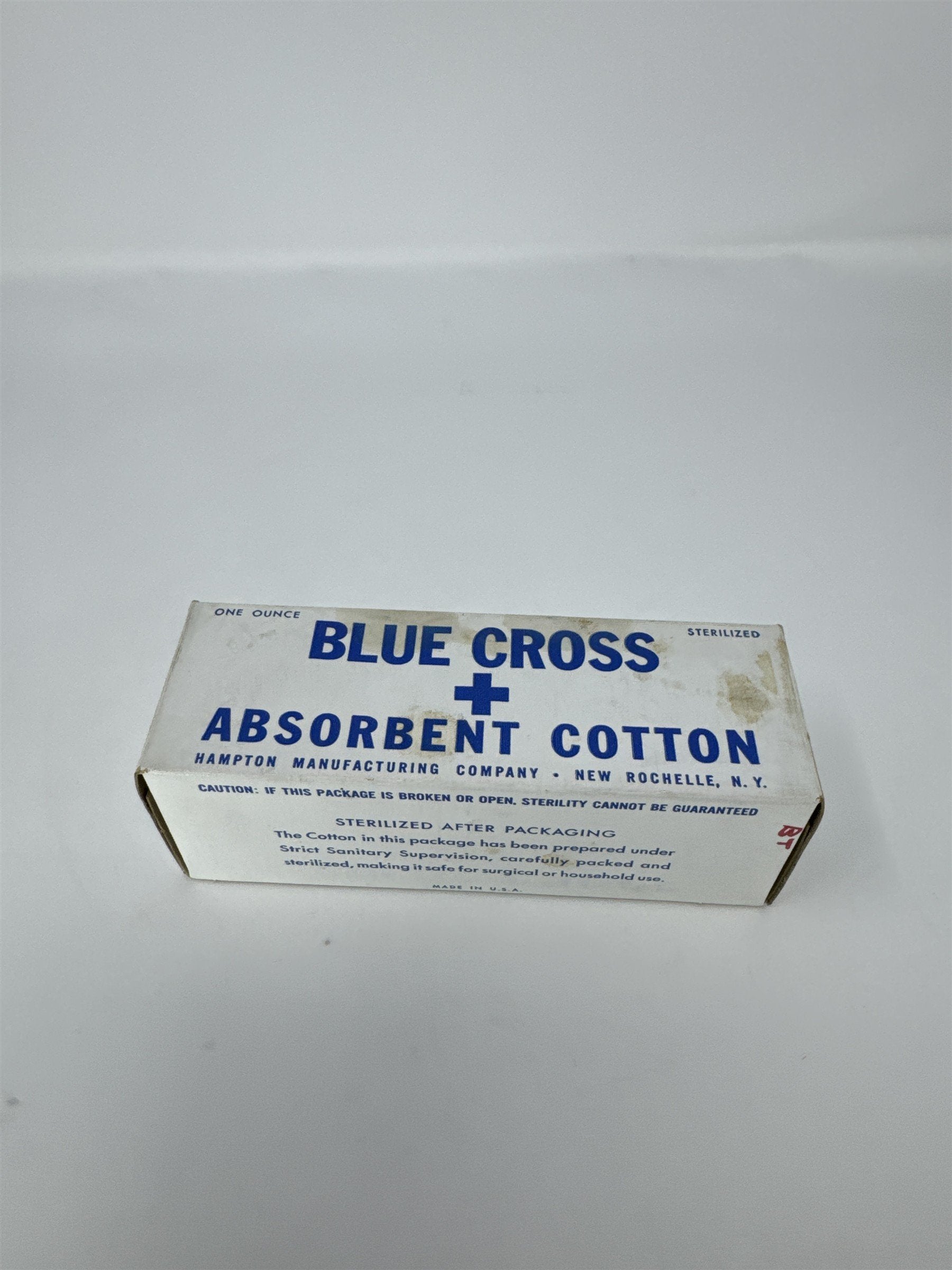 Vintage Blue Cross Absorbent Cotton Box Hampton Manufacturing New Rochelle NY