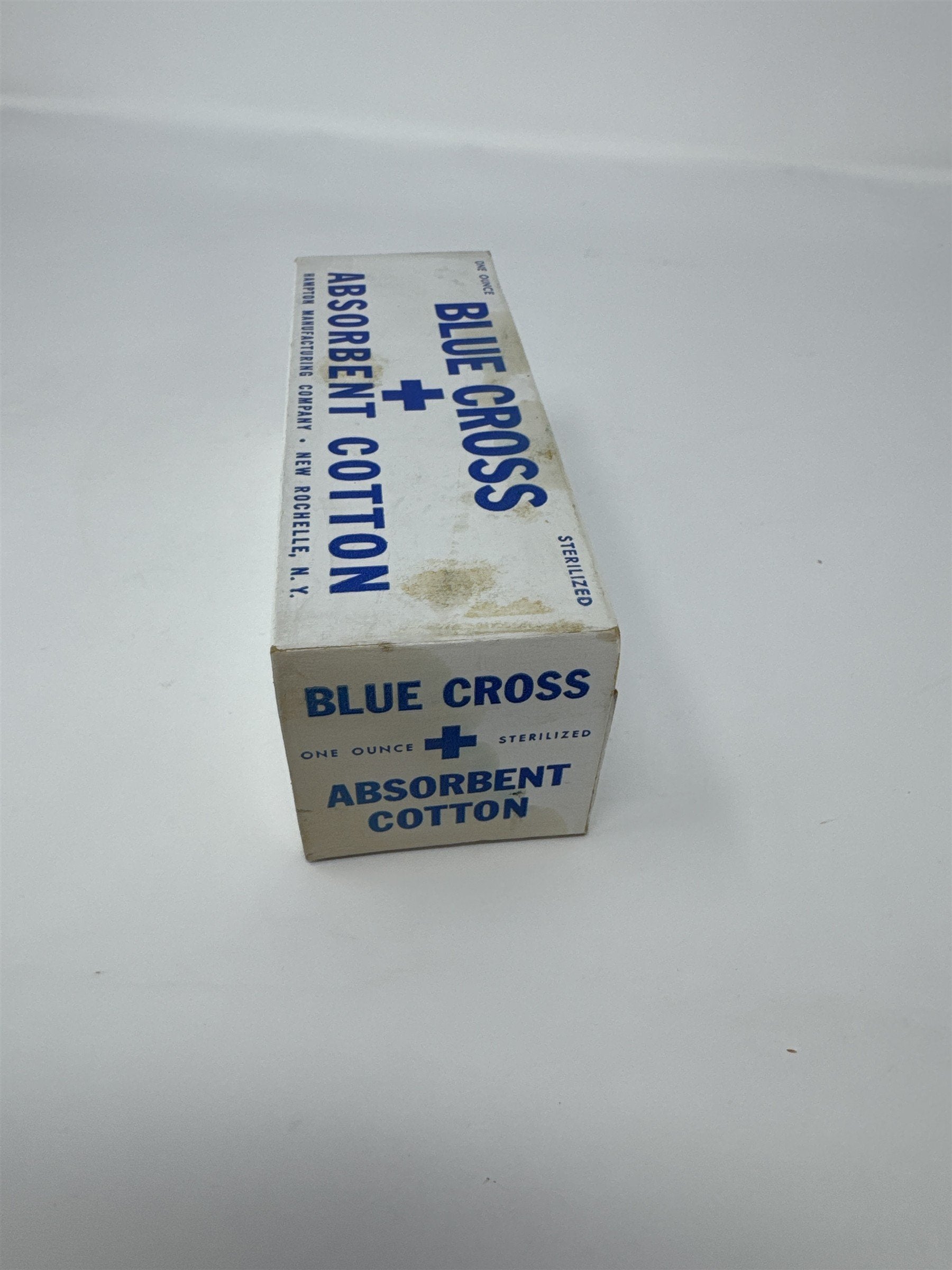 Vintage Blue Cross Absorbent Cotton Box Hampton Manufacturing New Rochelle NY