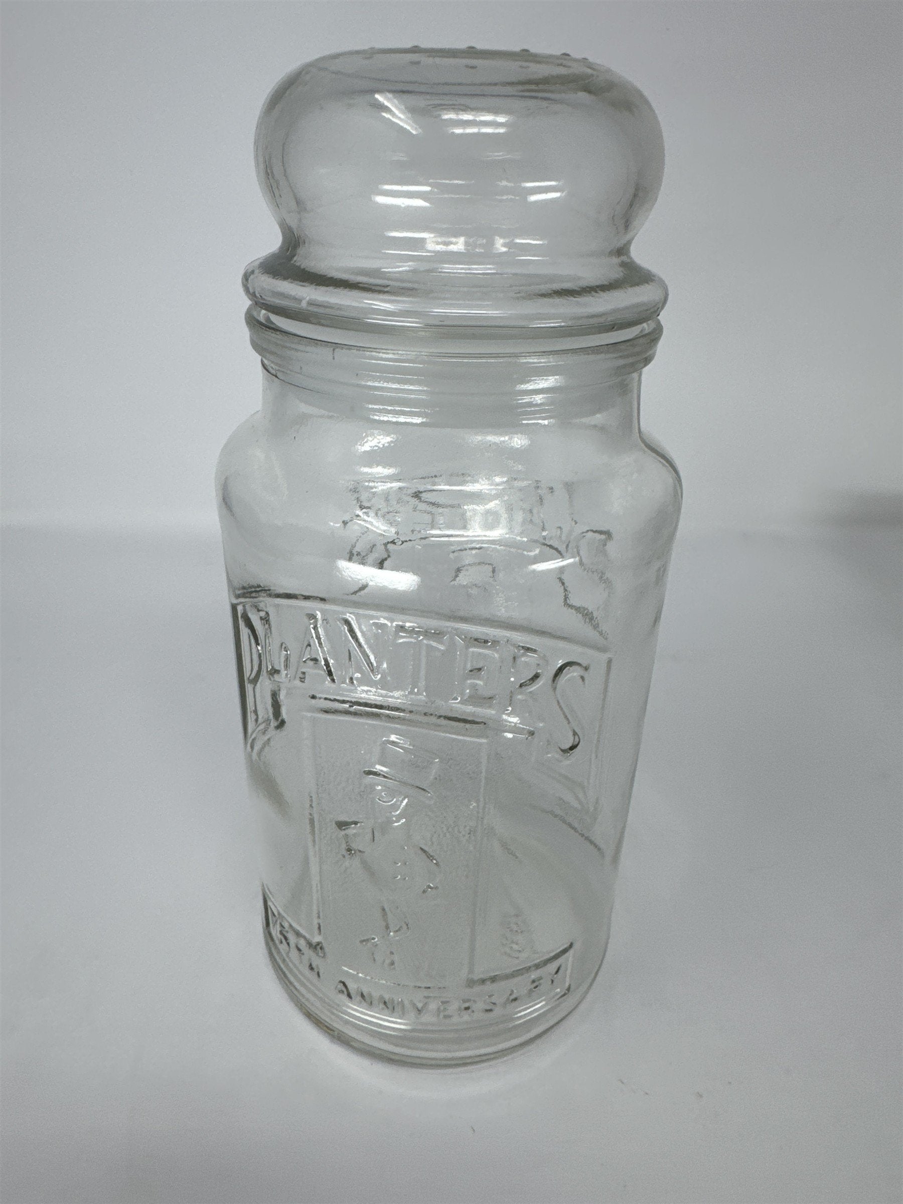 Vintage Planters Peanuts 75th Anniversary Glass Jar Mr. Peanut 1906-1981 w Lid