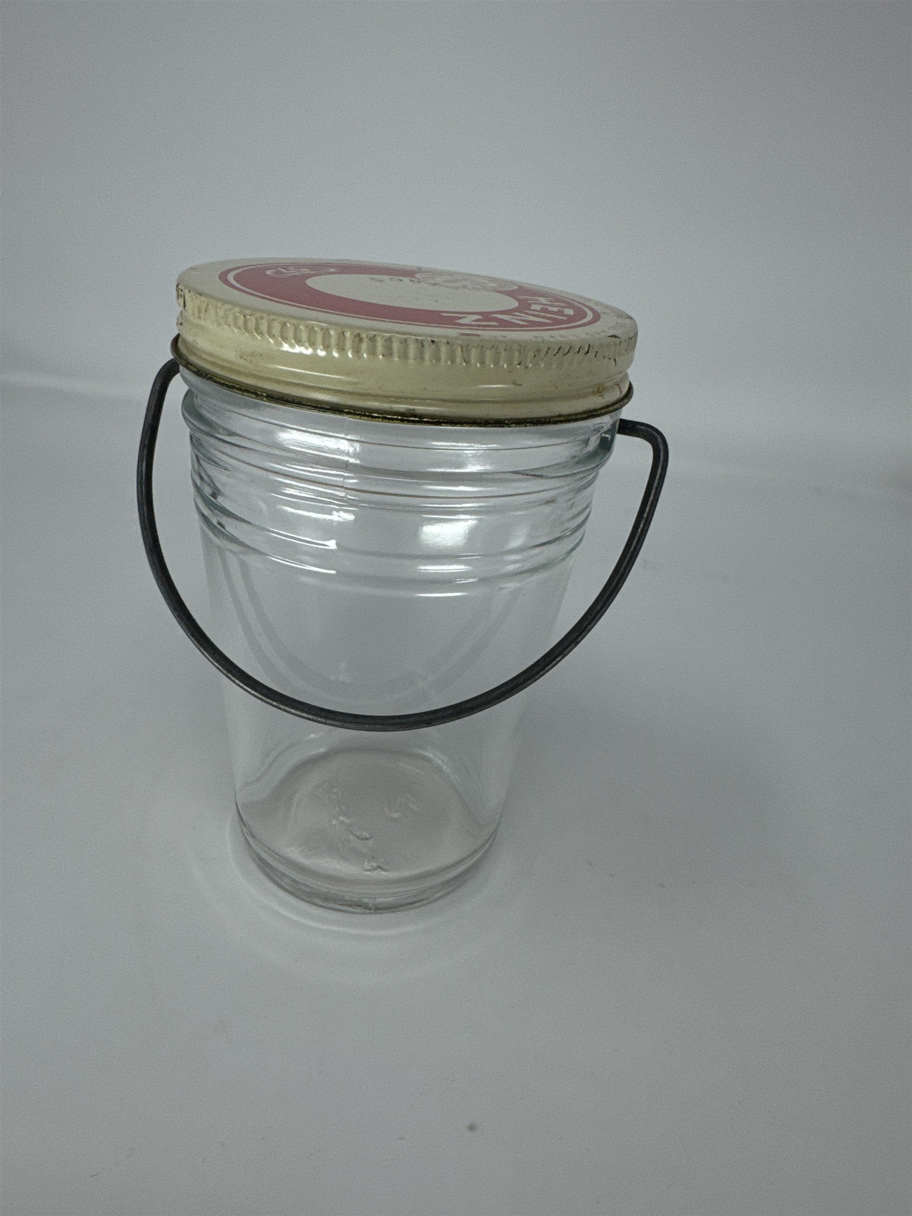 Vintage Heinz 57 Glass Jar with Metal Bail Handle Red White Tin Lid