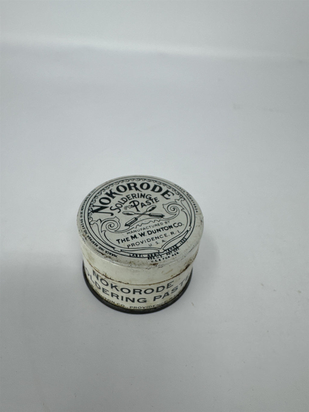 Vintage Nokorode Soldering Paste Tin Dunton Co Providence RI (Some Left in Tin)