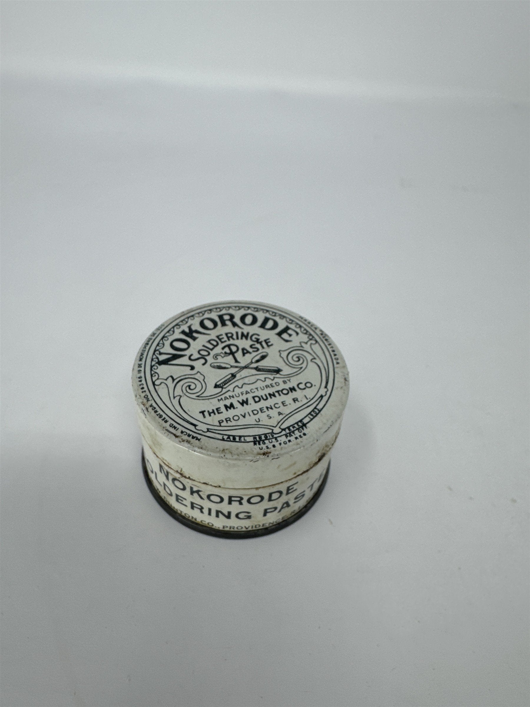 Vintage Nokorode Soldering Paste Tin Dunton Co Providence RI (Some Left in Tin)