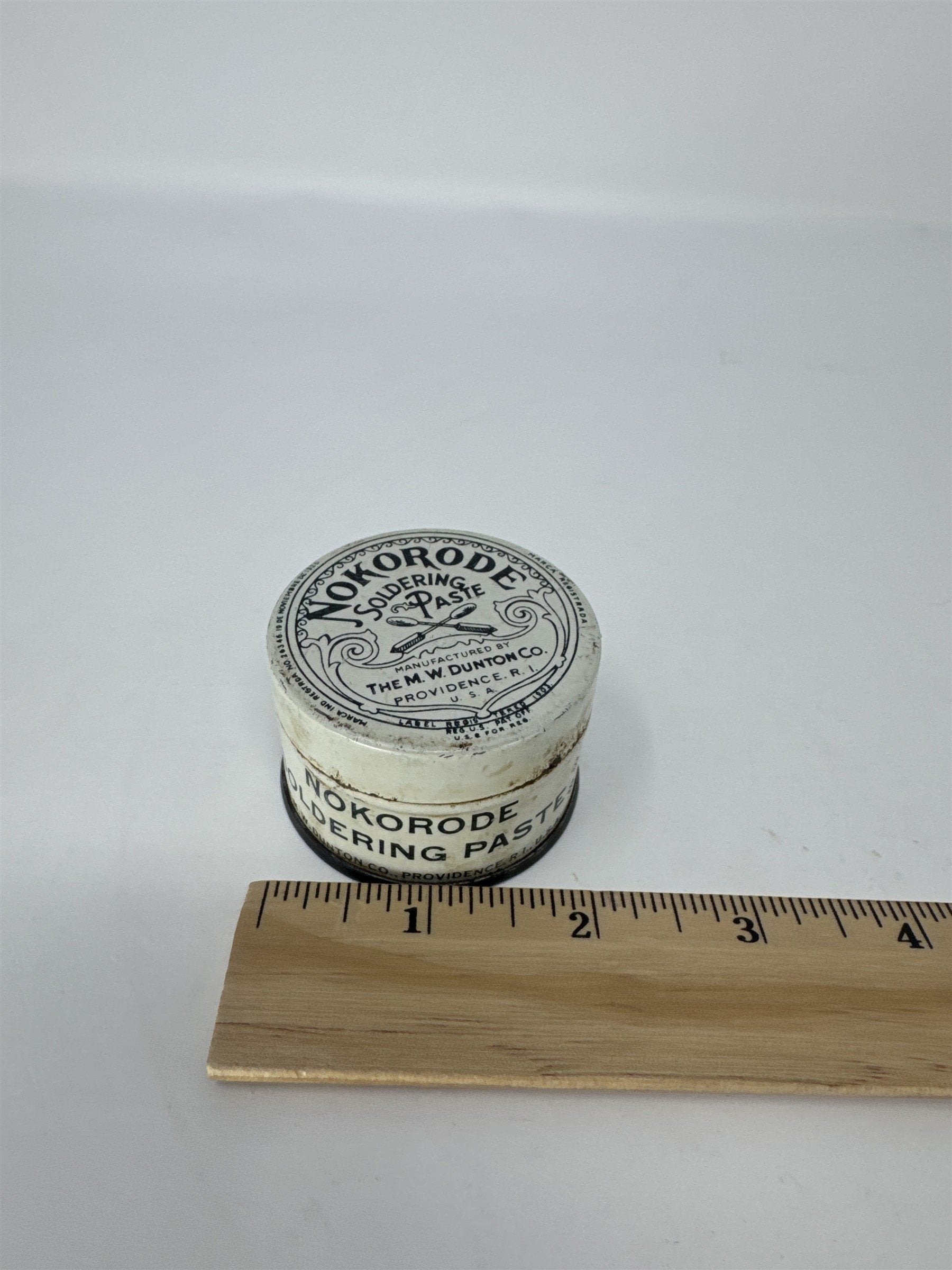 Vintage Nokorode Soldering Paste Tin Dunton Co Providence RI (Some Left in Tin)