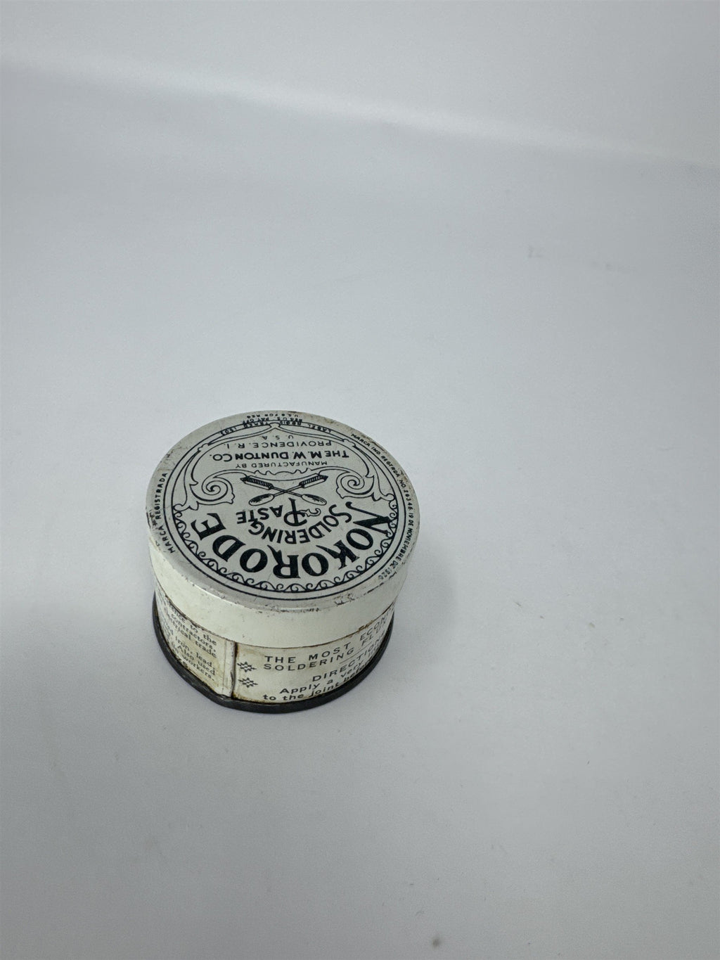 Vintage Nokorode Soldering Paste Tin Dunton Co Providence RI (Some Left in Tin)