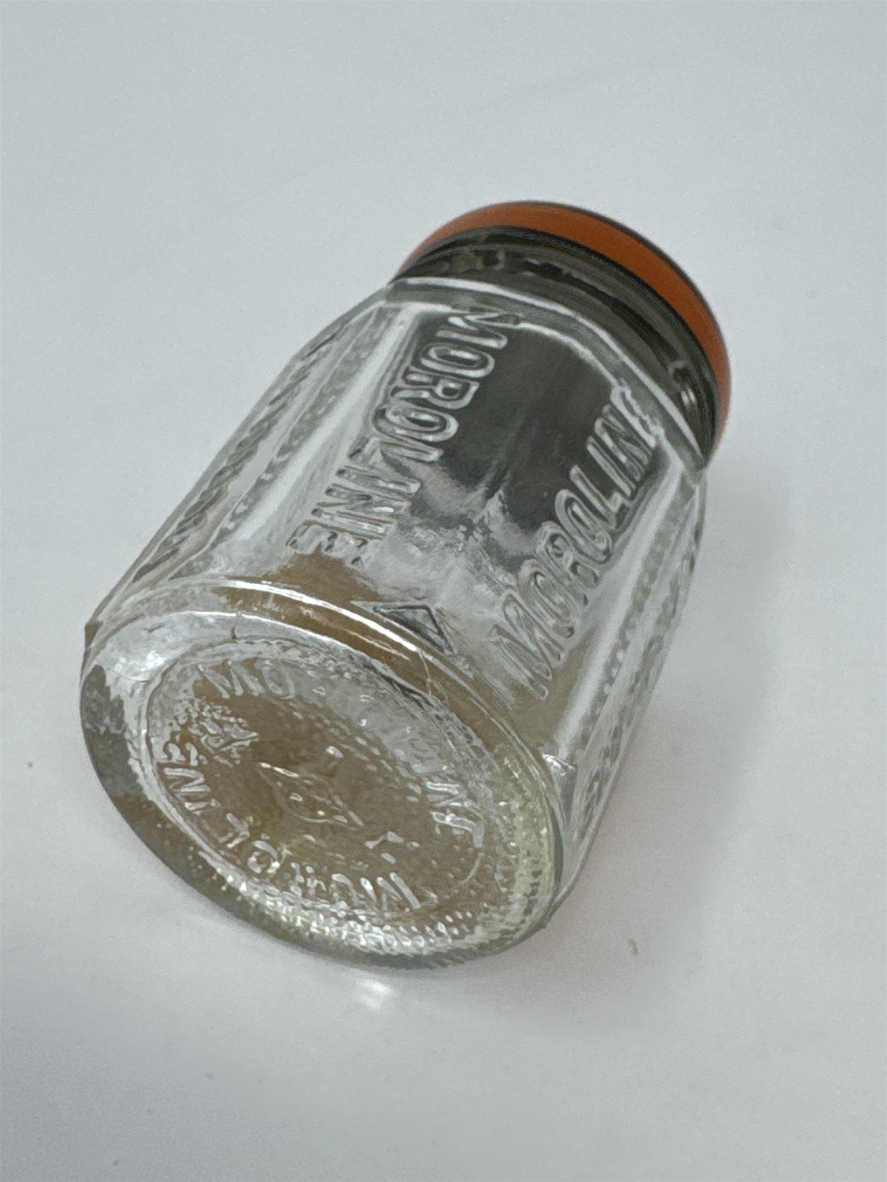 Vintage Moroline Petroleum Jelly Glass Jar Tin Lid Plough Inc Advertising Glass