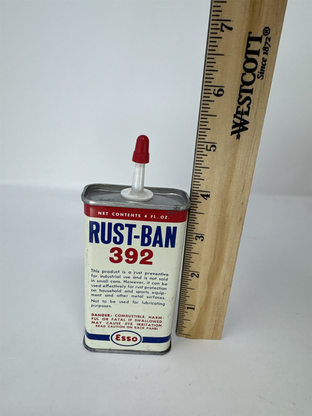 Vintage Esso Rust-Ban 392 Tin Can 4oz Gas Station Petroliana Humble Oil Houston