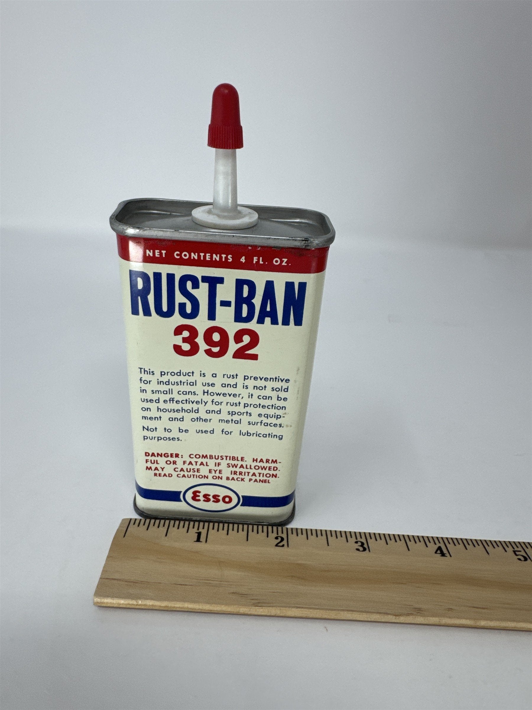 Vintage Esso Rust-Ban 392 4oz Tin Can Gas Station Petroliana Humble Oil Houston