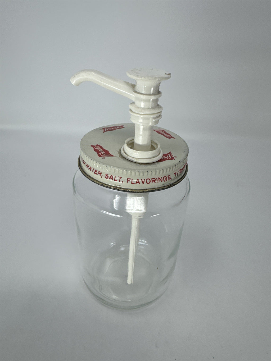 Vintage French's Prepared Mustard Glass Jar w/ Metal Lid Plastic Pump