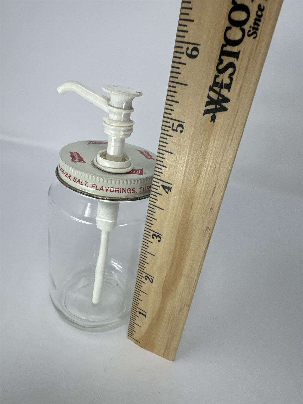 Vintage French's Prepared Mustard Glass Jar w/ Metal Lid Plastic Pump