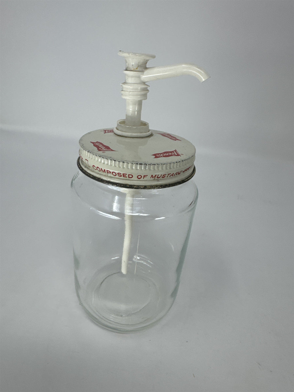 Vintage French's Prepared Mustard Glass Jar w/ Metal Lid Plastic Pump
