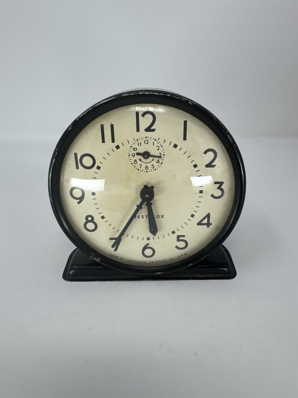 Vintage Westclox Raven Alarm Clock 1944-1947 Black Metal Case Mechanical Works