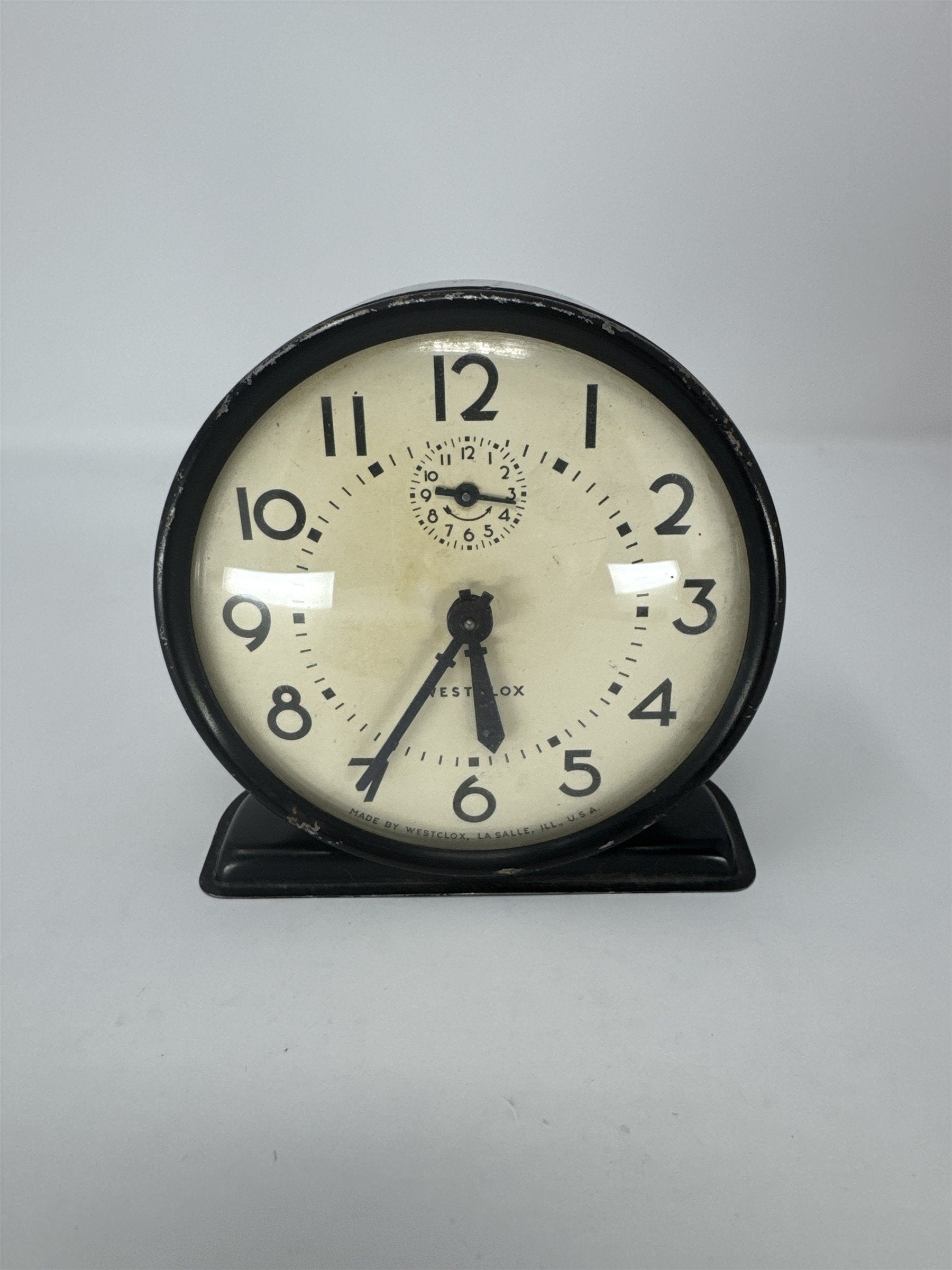 Vintage Westclox Raven Alarm Clock 1944-1947 Black Metal Case Mechanical Works