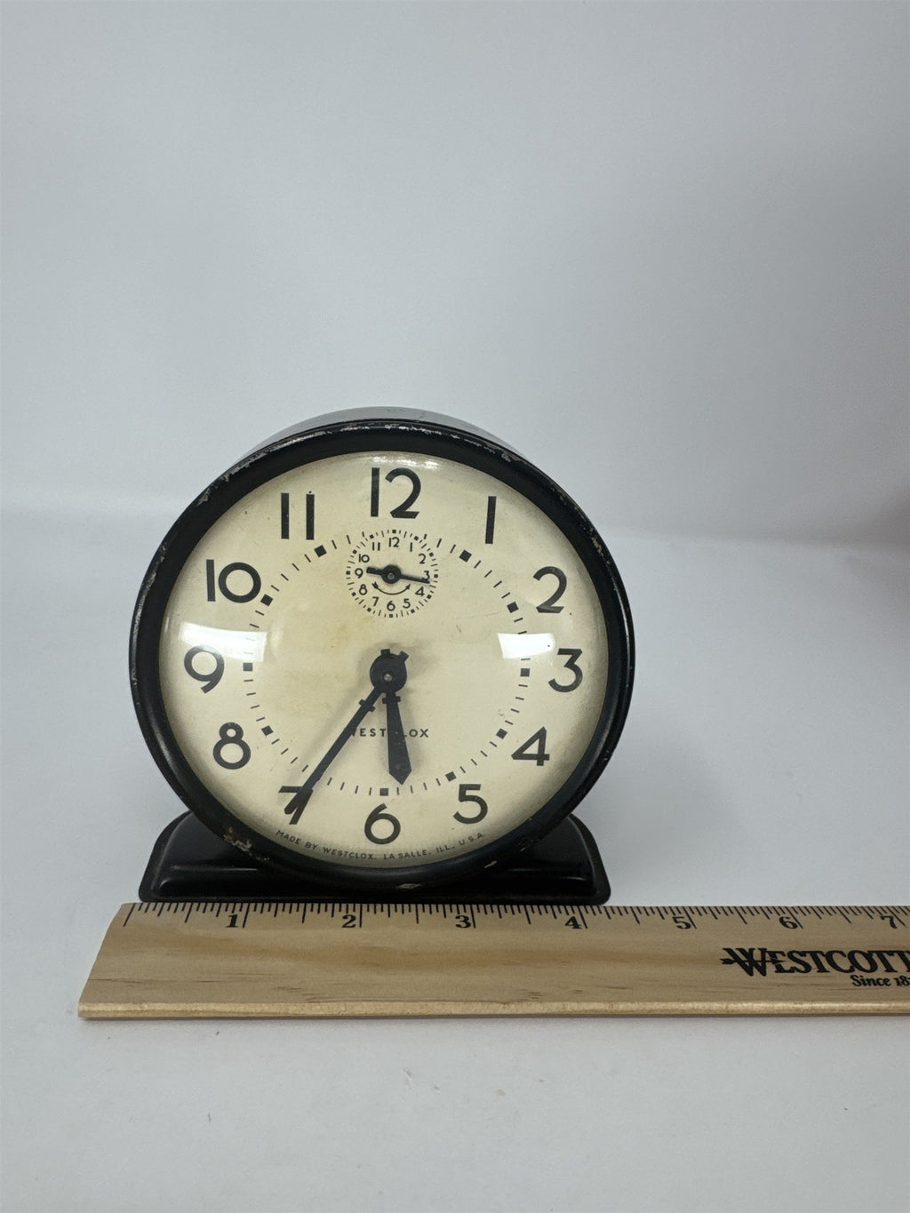 Vintage Westclox Raven Alarm Clock 1944-1947 Black Metal Case Mechanical Works