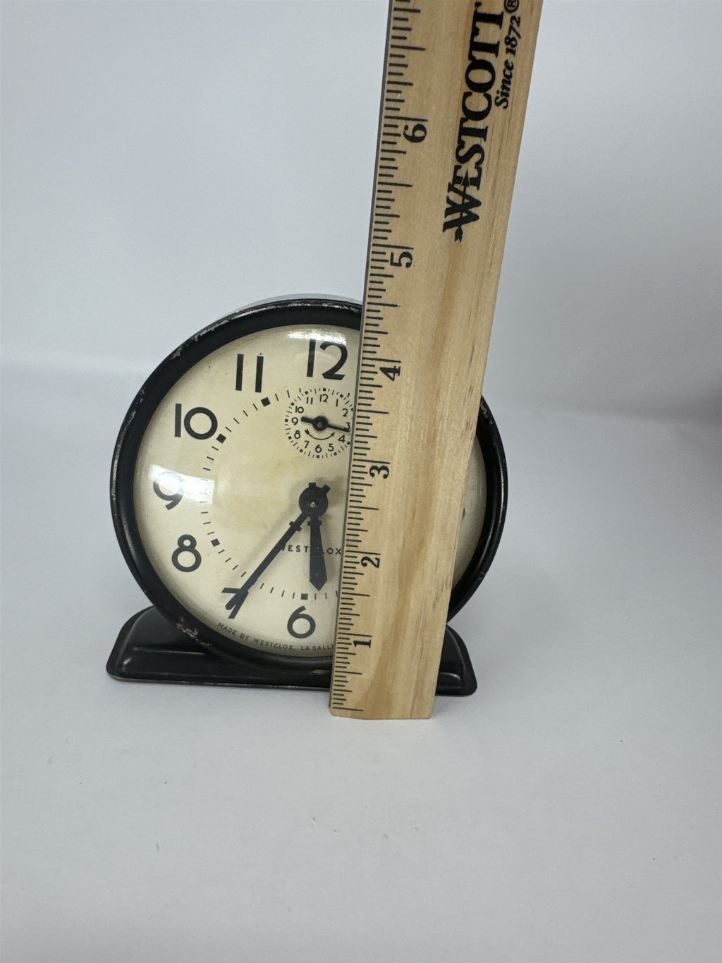 Vintage Westclox Raven Alarm Clock 1944-1947 Black Metal Case Mechanical Works