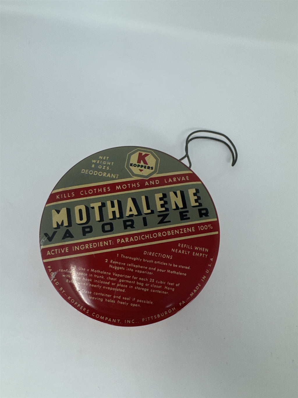 Vintage Mothalene Vaporizer Tin Koppers Company Pittsburgh PA Advertising 8oz