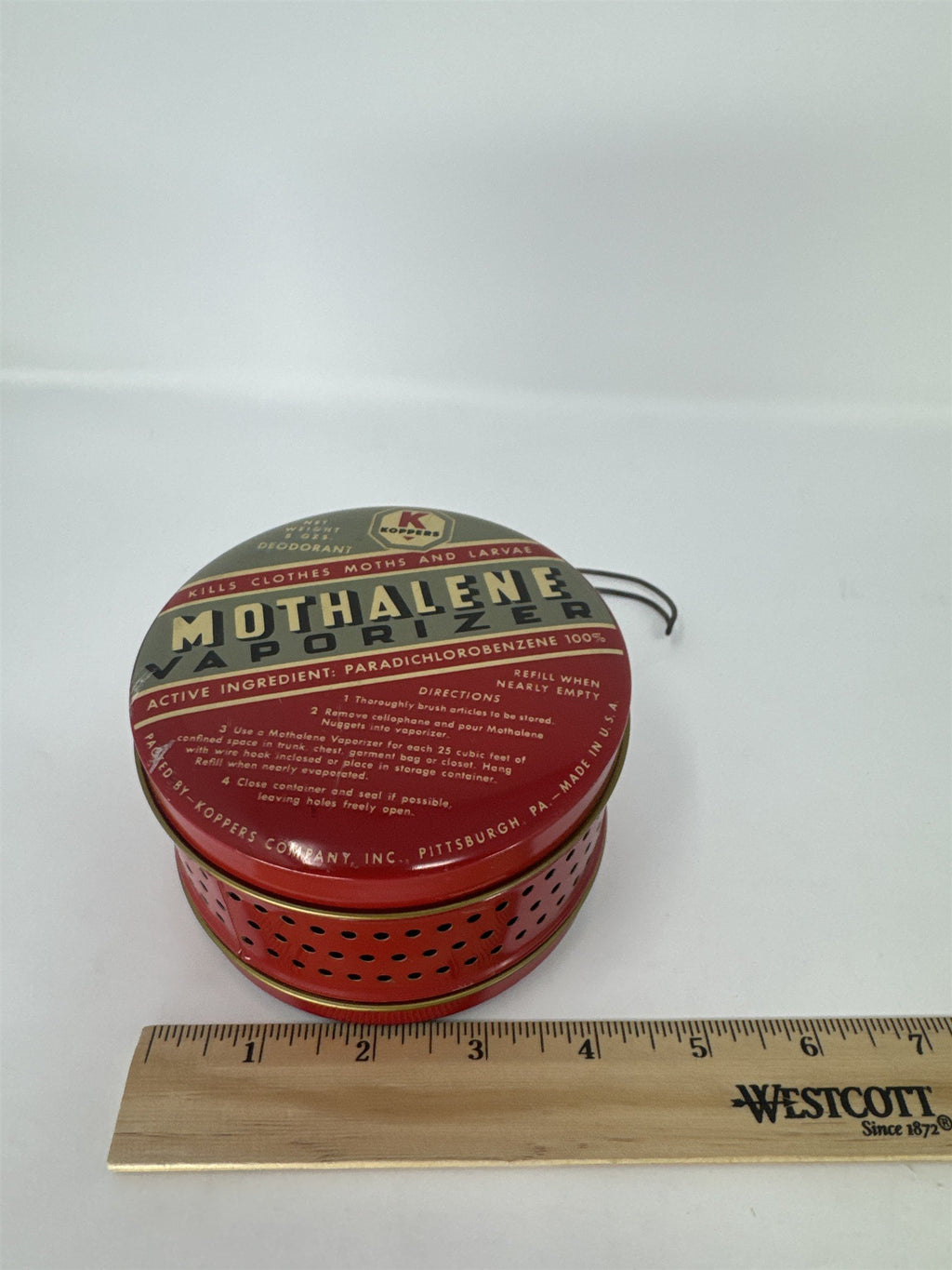 Vintage Mothalene Vaporizer Tin Koppers Company Pittsburgh PA Advertising 8oz