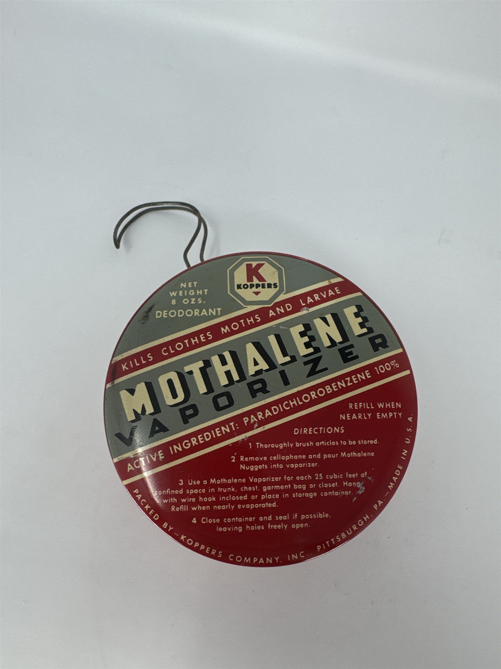 Vintage Mothalene Vaporizer Tin Koppers Company Pittsburgh PA Advertising 8oz