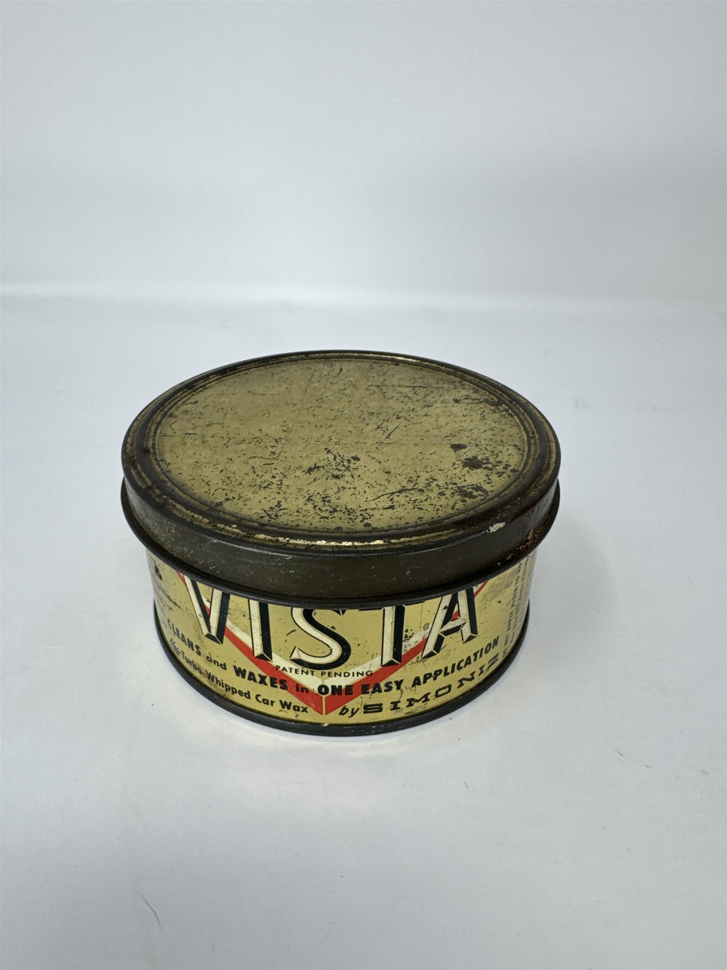 Vintage Simoniz Vista Car Wax Tin 10oz Turbo-Whipped Auto Garage Petroliana