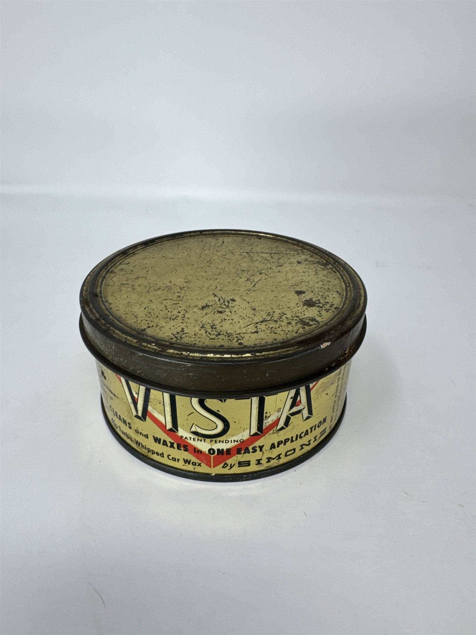 Vintage Simoniz Vista Car Wax Tin 10oz Turbo-Whipped Auto Garage Petroliana