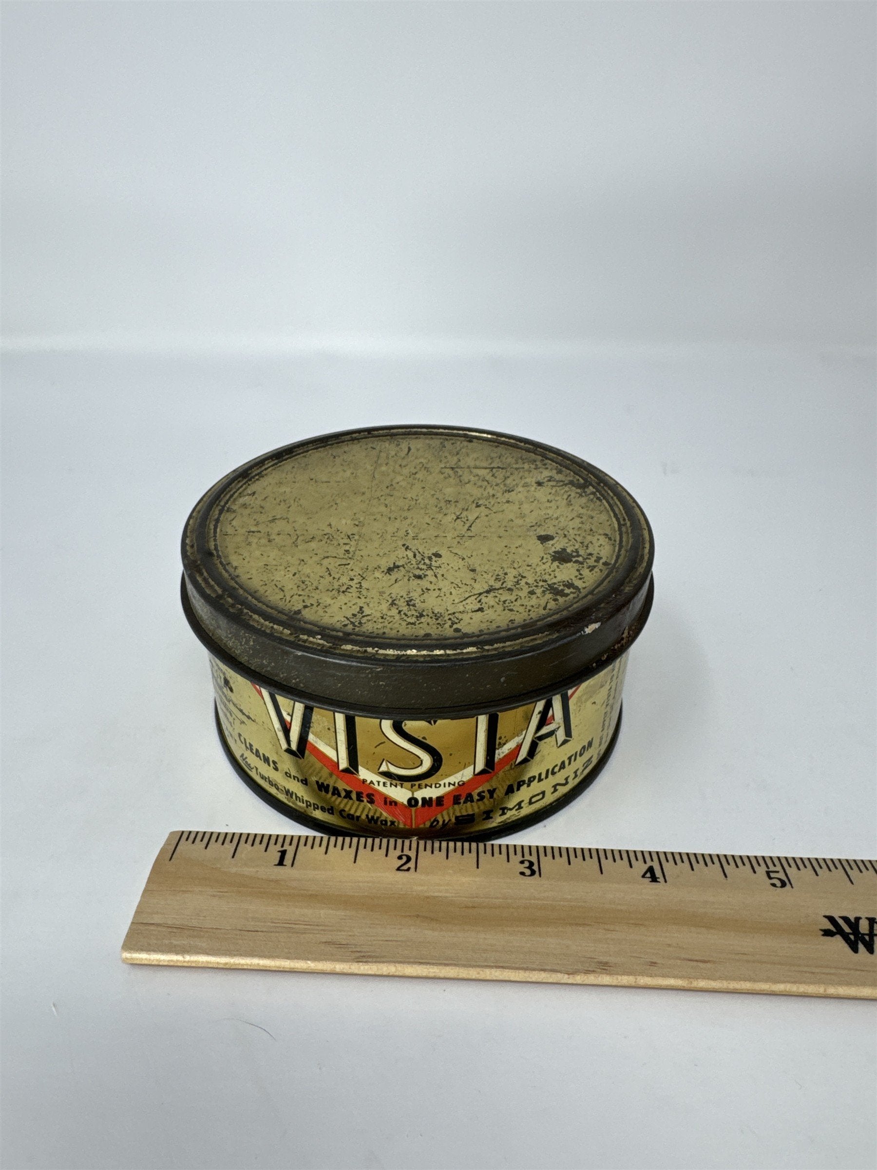 Vintage Simoniz Vista Car Wax Tin 10oz Turbo-Whipped Auto Garage Petroliana