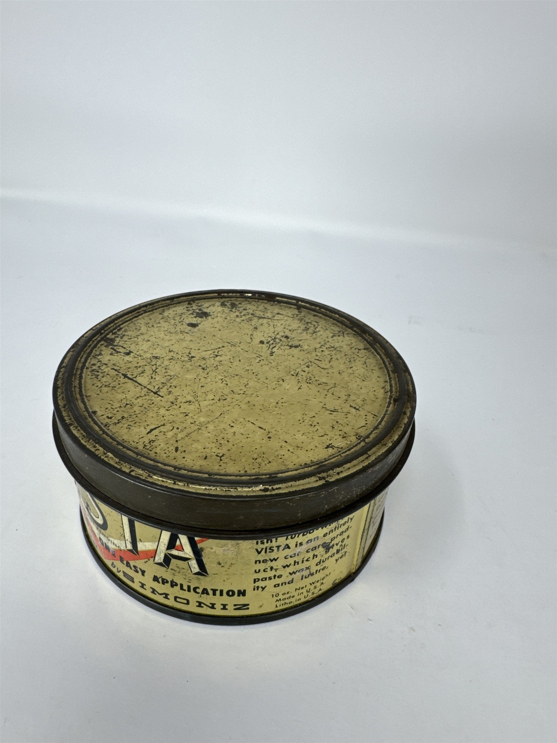 Vintage Simoniz Vista Car Wax Tin 10oz Turbo-Whipped Auto Garage Petroliana