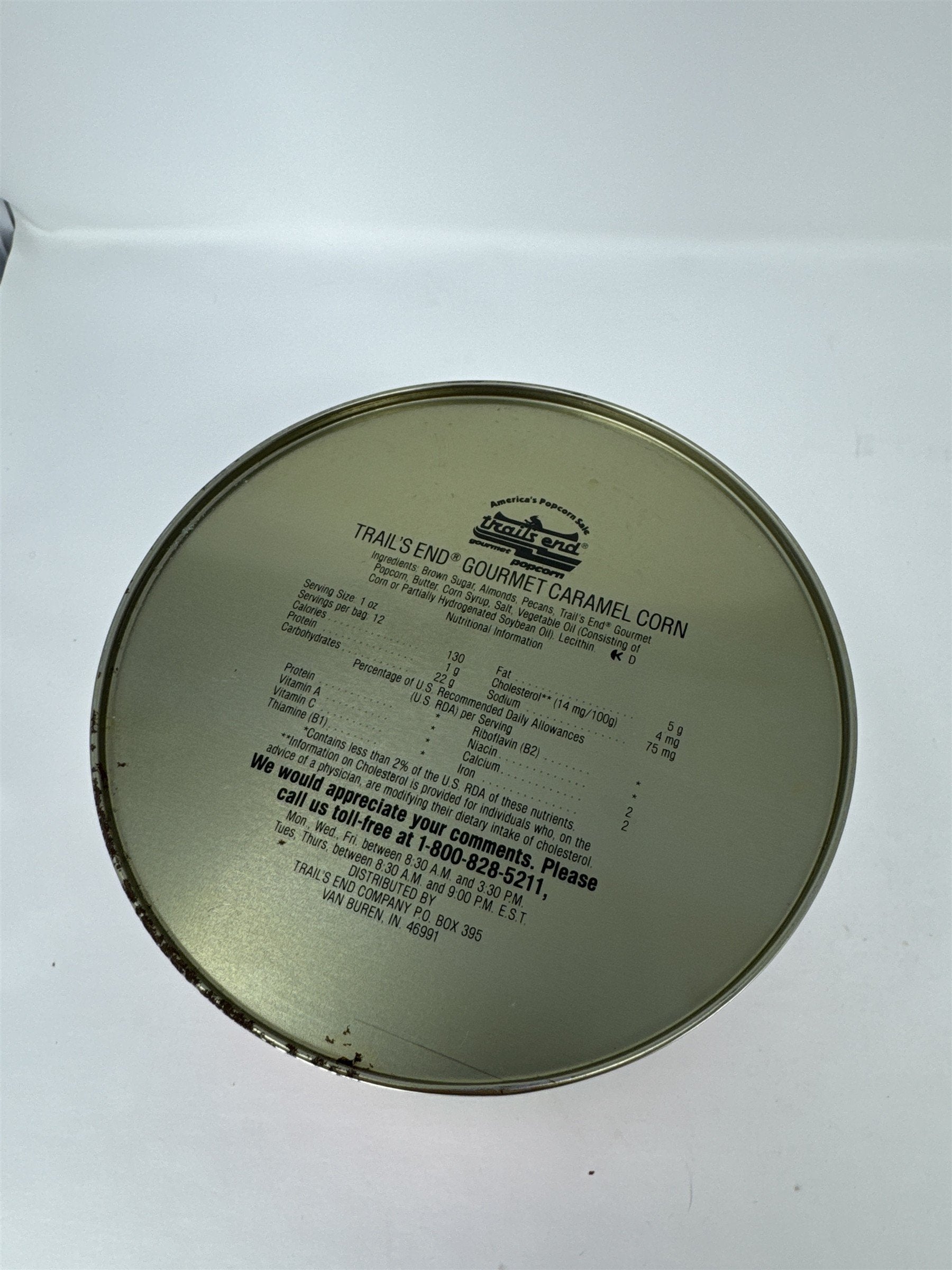 Vtg Trail's End Gourmet Caramel Corn Tin America's Past & Future Bronze Lid