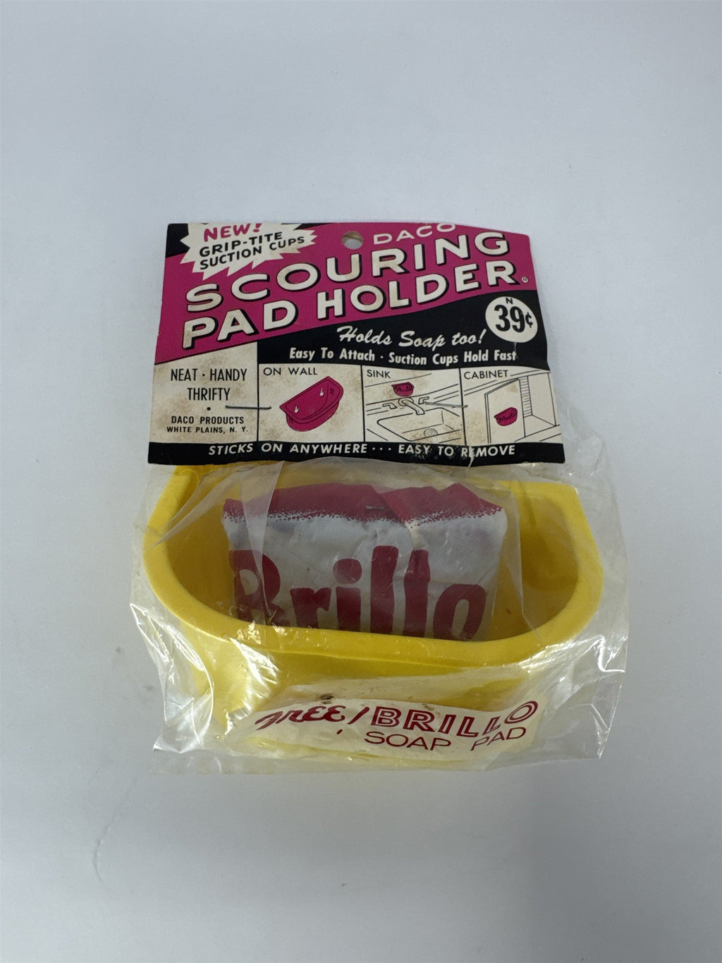 Vintage Daco Scouring Pad Holder NOS New Old Stock 1960s Yellow Plastic Brillo