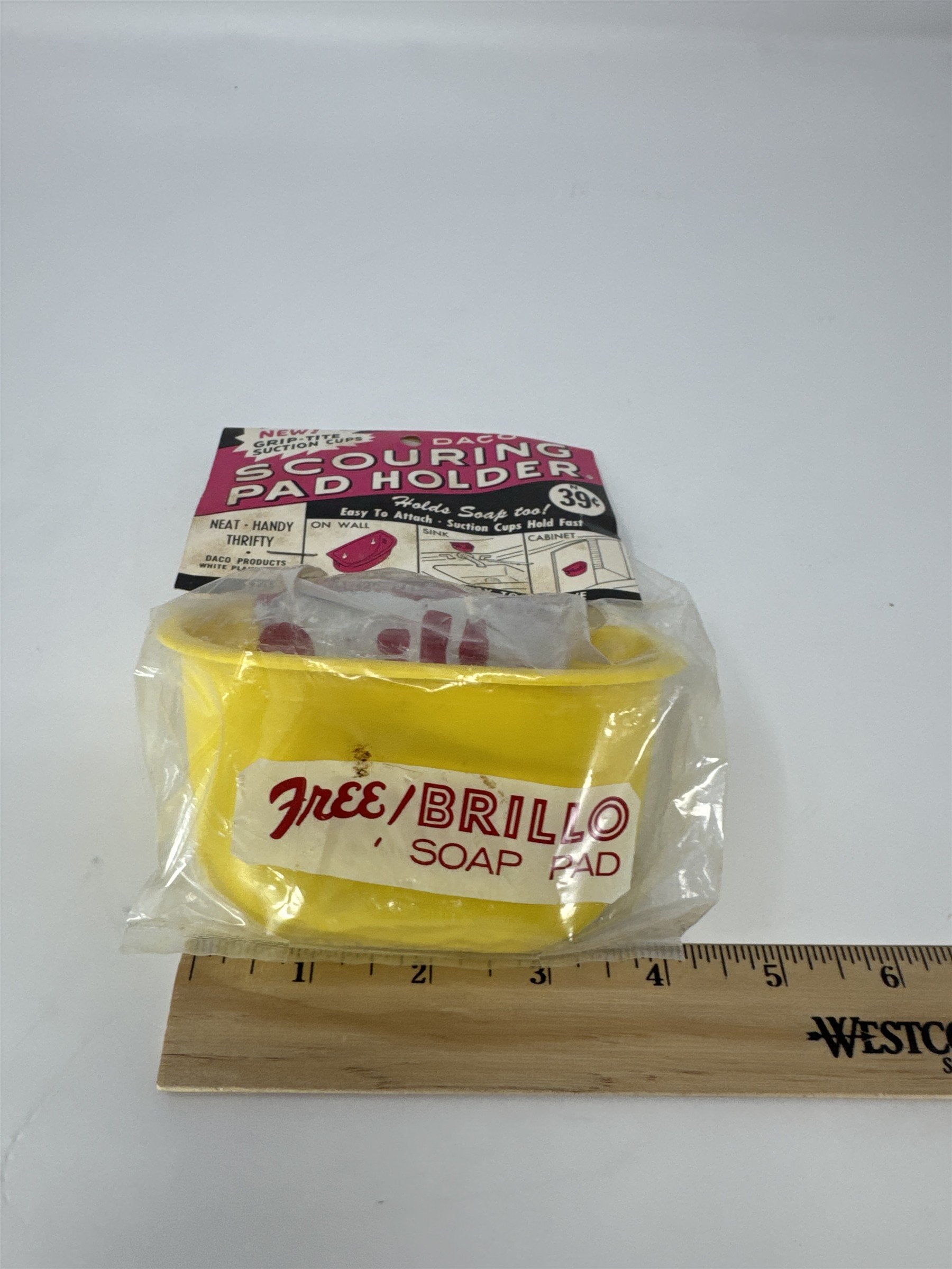 Vintage Daco Scouring Pad Holder NOS New Old Stock 1960s Yellow Plastic Brillo