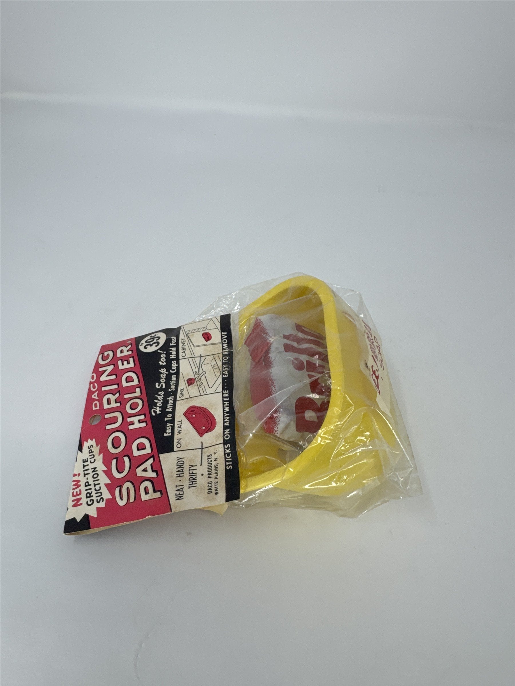 Vintage Daco Scouring Pad Holder NOS New Old Stock 1960s Yellow Plastic Brillo