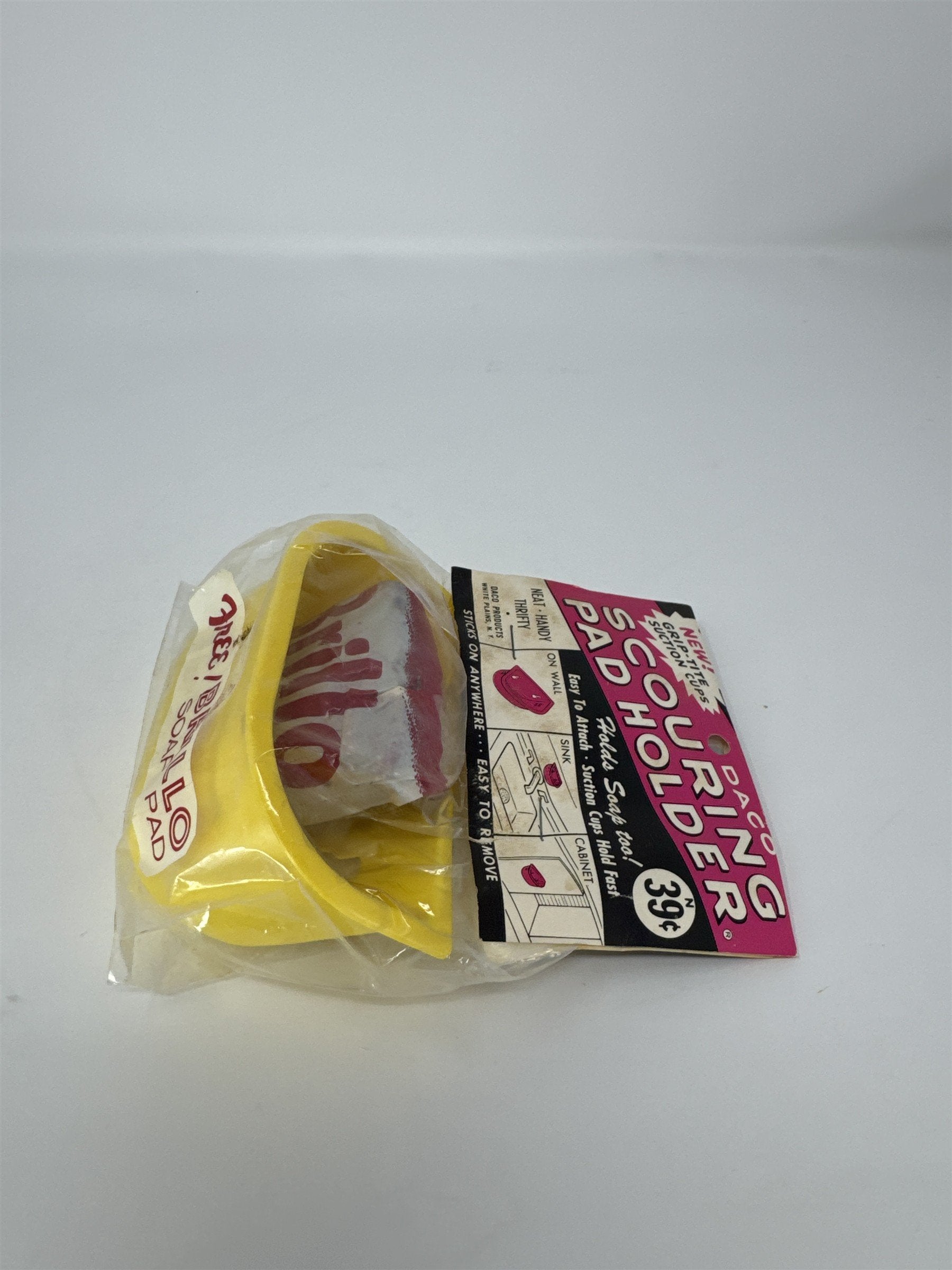 Vintage Daco Scouring Pad Holder NOS New Old Stock 1960s Yellow Plastic Brillo