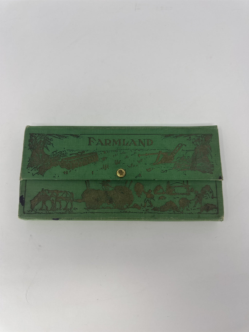 Vintage Farmland Pencil Box Green 3-Compartment Case Farm Animals Art Deco MCM