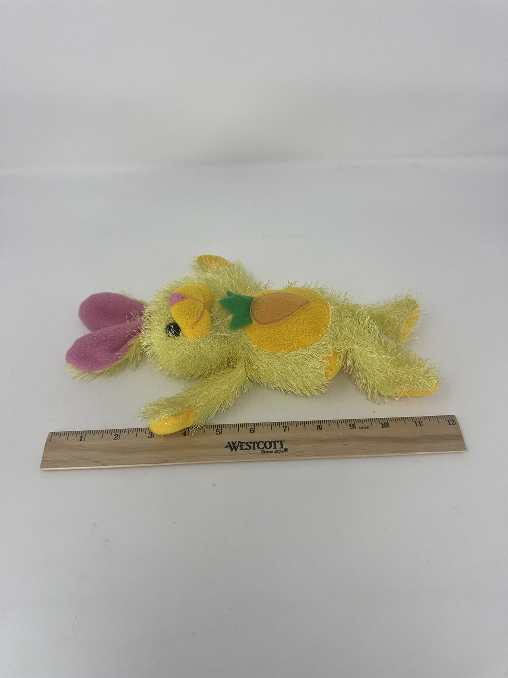 Vintage Kuddle Me Toys Yellow Shaggy Bunny Plush with Carrot 10"