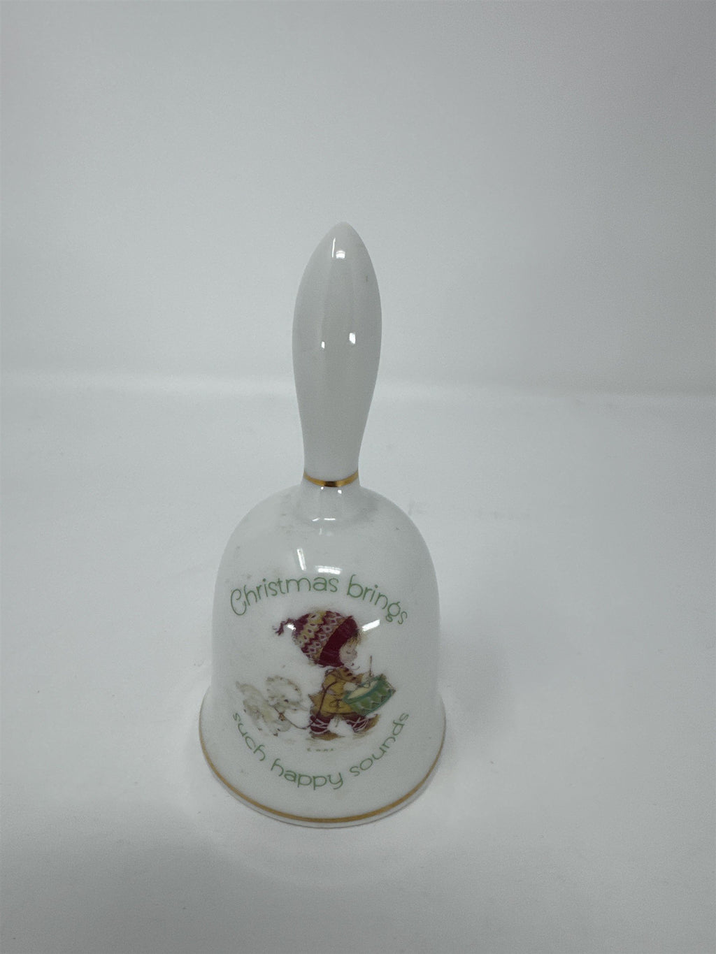 Vintage 1980 Christmas Keepsake Porcelain Bell WWA Inc. 5" Child Drummer Dog