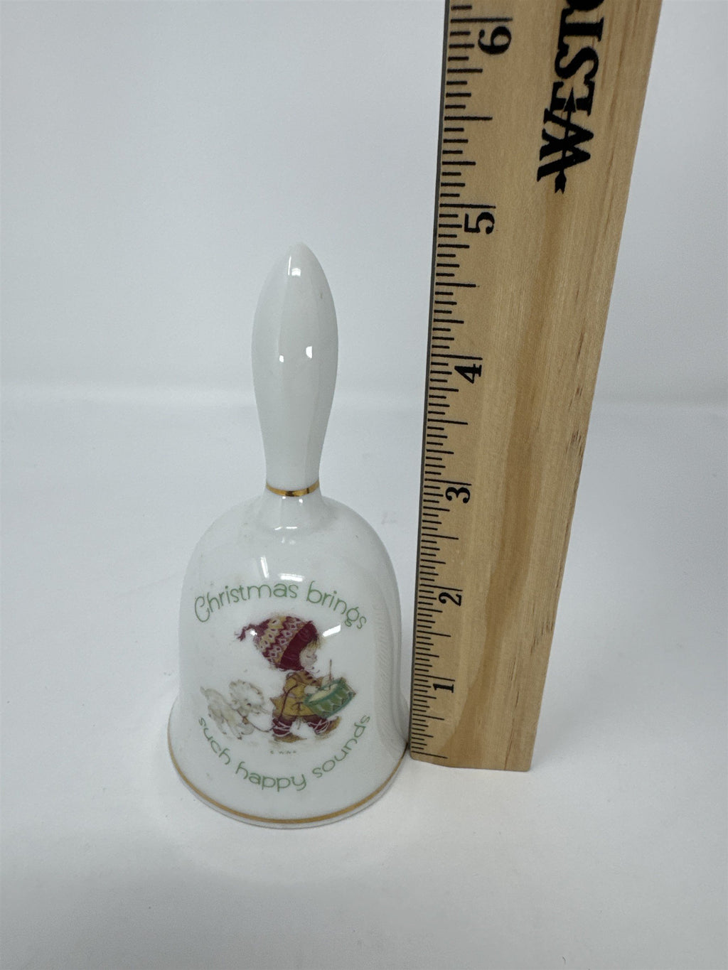Vintage 1980 Christmas Keepsake Porcelain Bell WWA Inc. 5" Child Drummer Dog