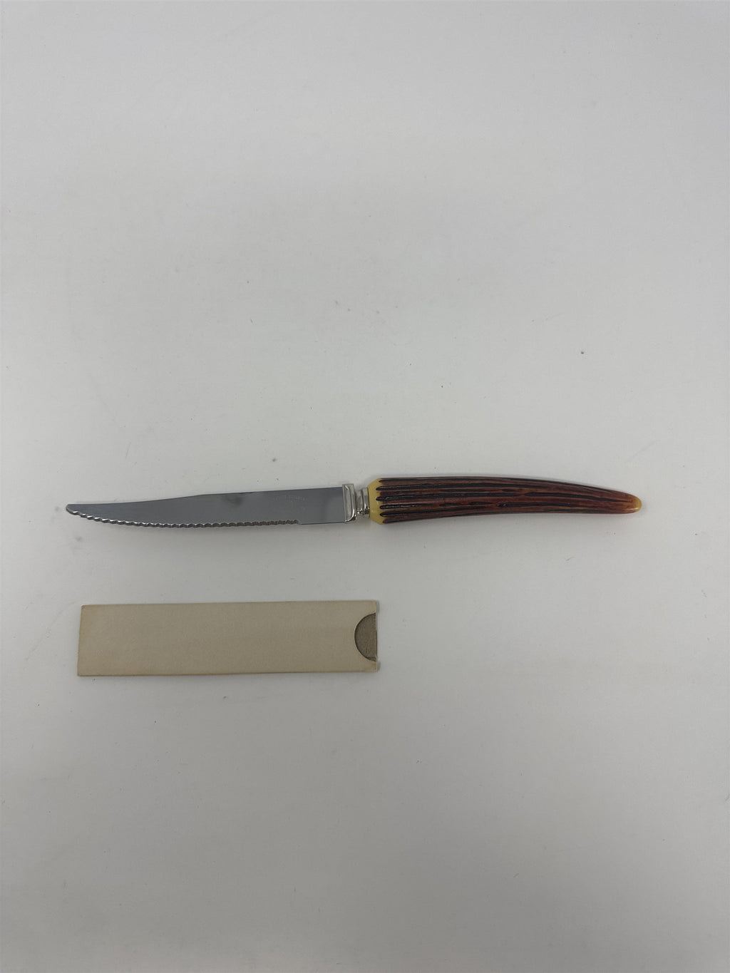 Lifetime Cutlery Steak Knife 8.5" Serrated Stainless Faux Stag Horn Worn Handle