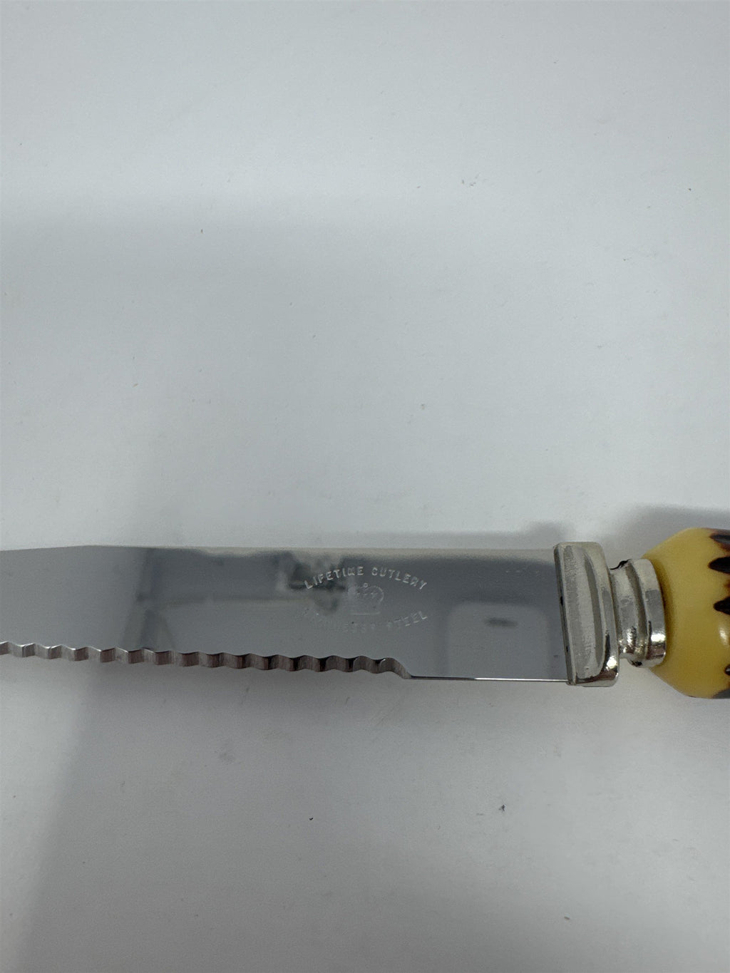 Lifetime Cutlery Steak Knife 8.5" Serrated Stainless Faux Stag Horn Worn Handled